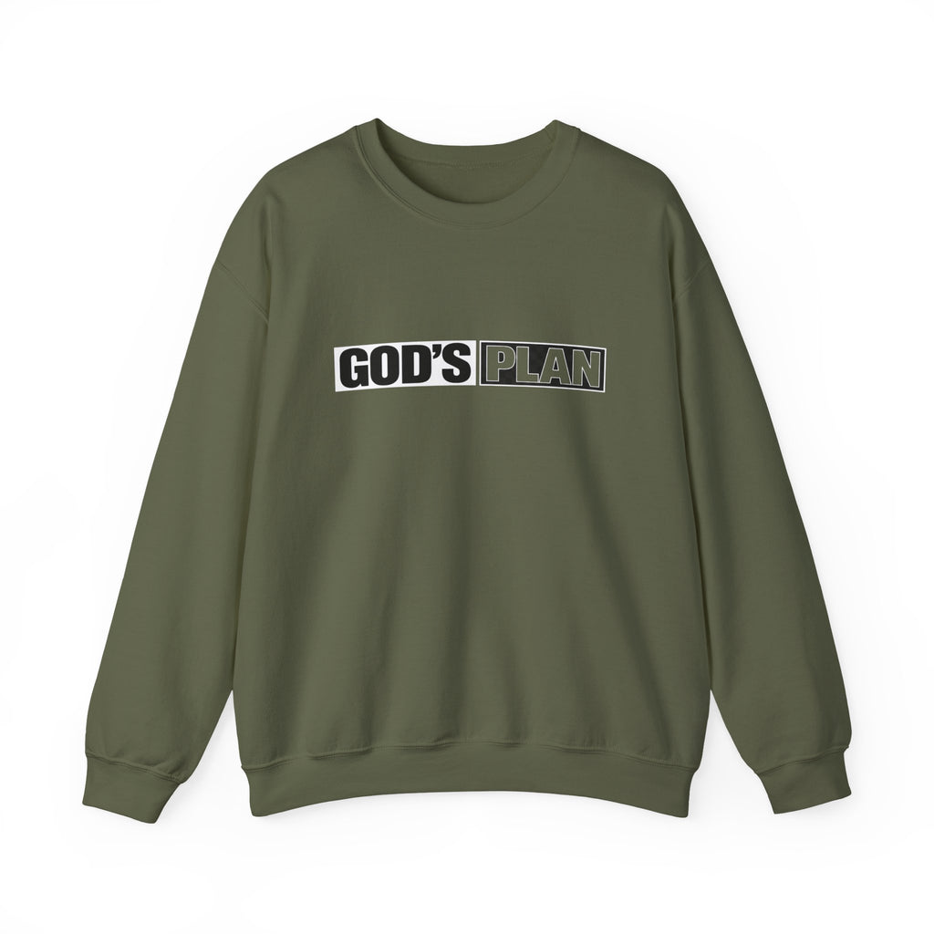 Crewneck Sweatshirt — "GOD'S PLAN" Bold Logo Faith Pullover