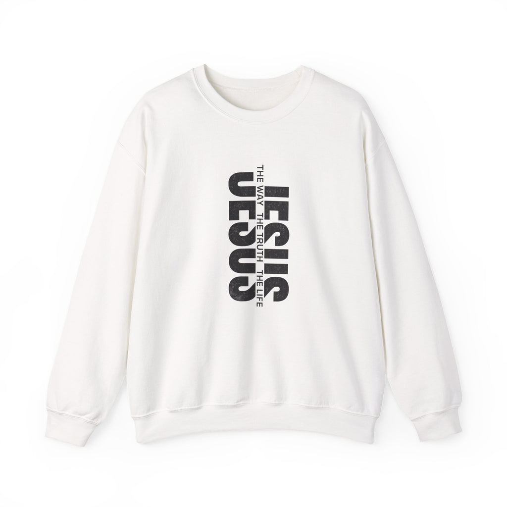 Womens Jesus Vertical Text Crewneck Sweatshirt — The Lamb Is Alive Christian Pullover