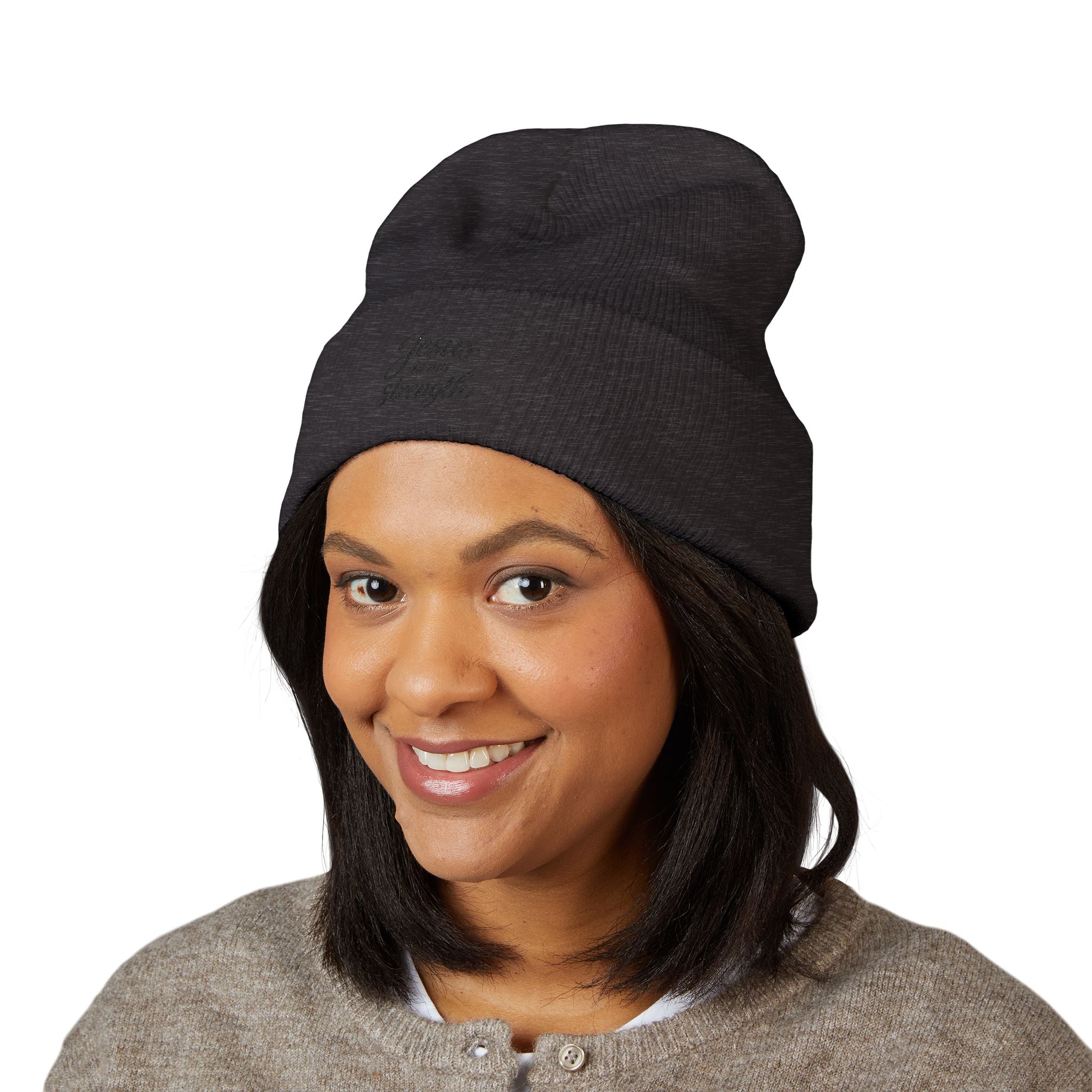 Embroidered 'Jesus Is My Strength' Cuffed Beanie