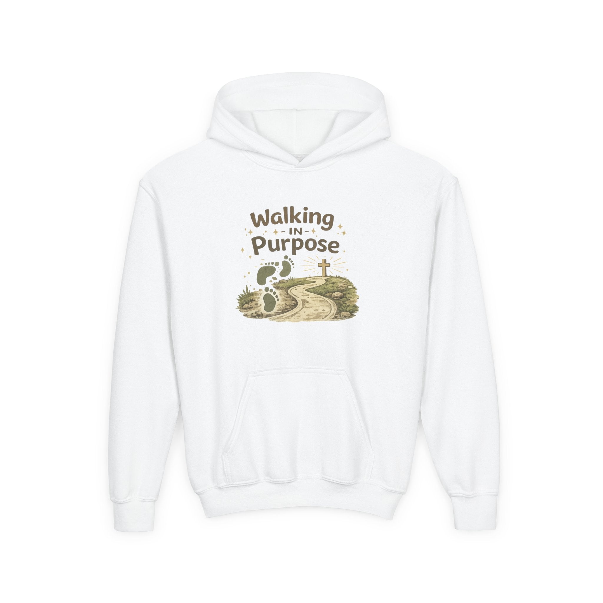 Youth Hoodie — "Walking in Purpose" Inspirational Christian Graphic