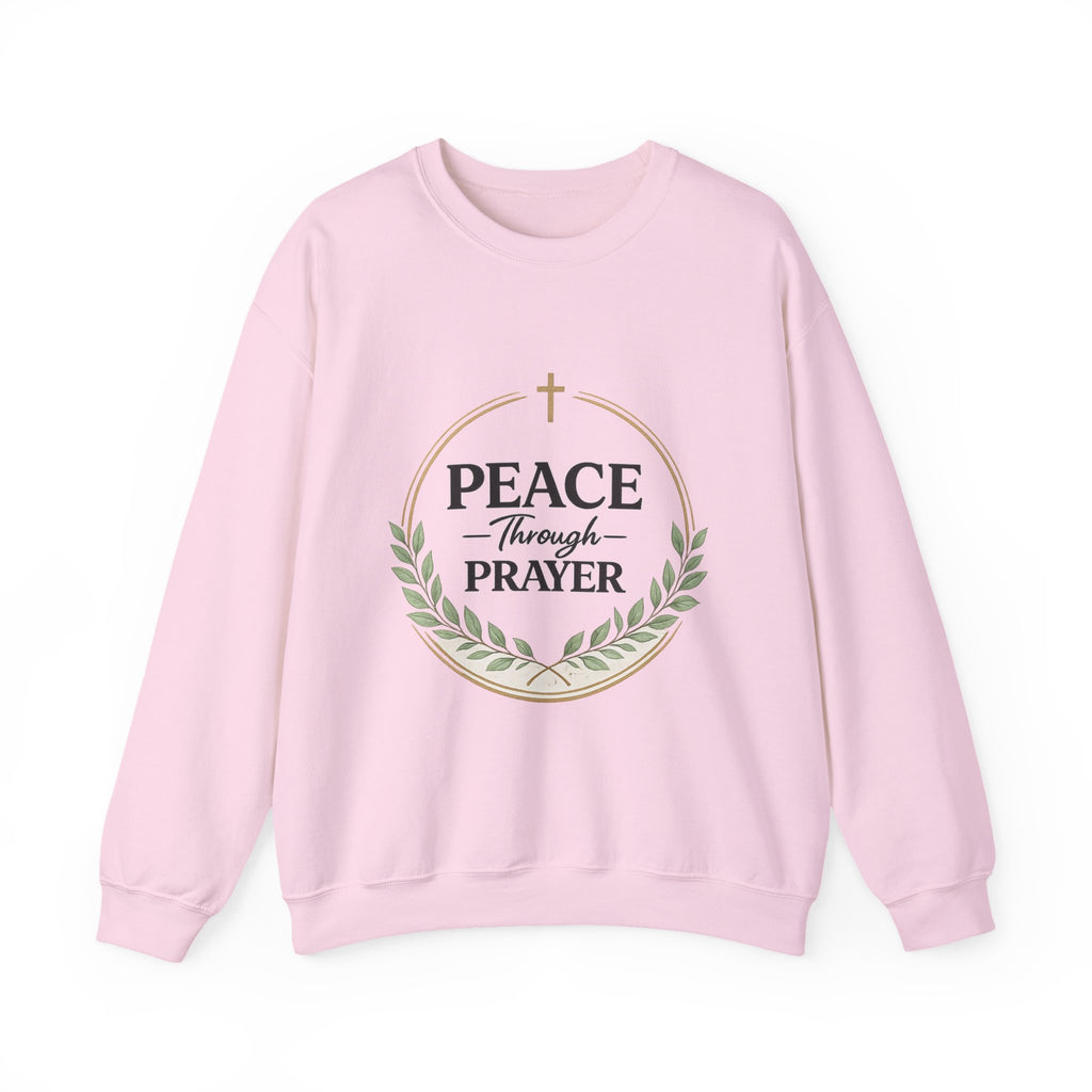 Womens Peace Through Prayer Crewneck Sweatshirt — Christian Faith Graphic Sweatshirt