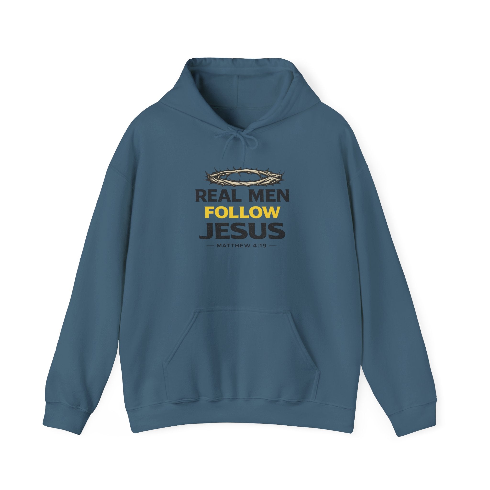 Real Men Follow Jesus Hoodie — Christian Faith Sweatshirt (Matthew 4:19)