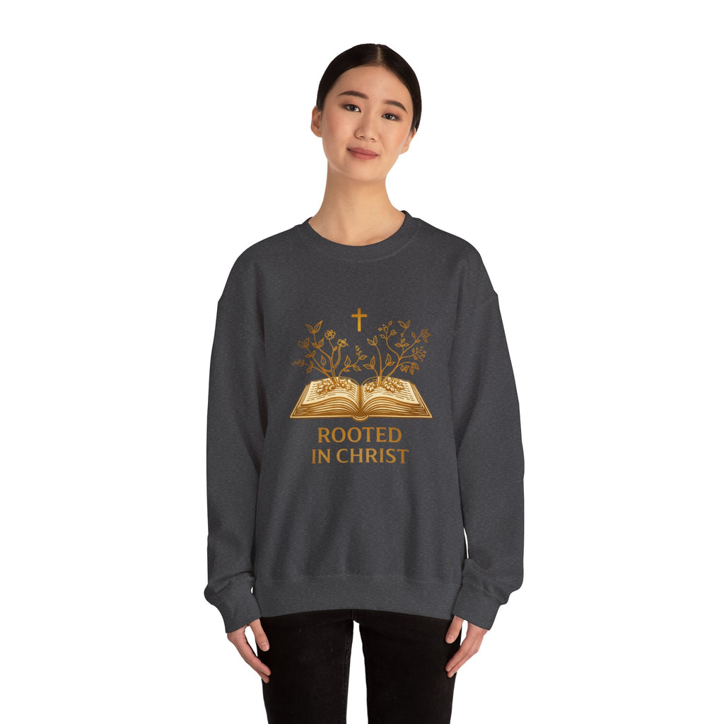 Womens Rooted in Christ Sweatshirt — Christian Faith Bible Graphic Crewneck