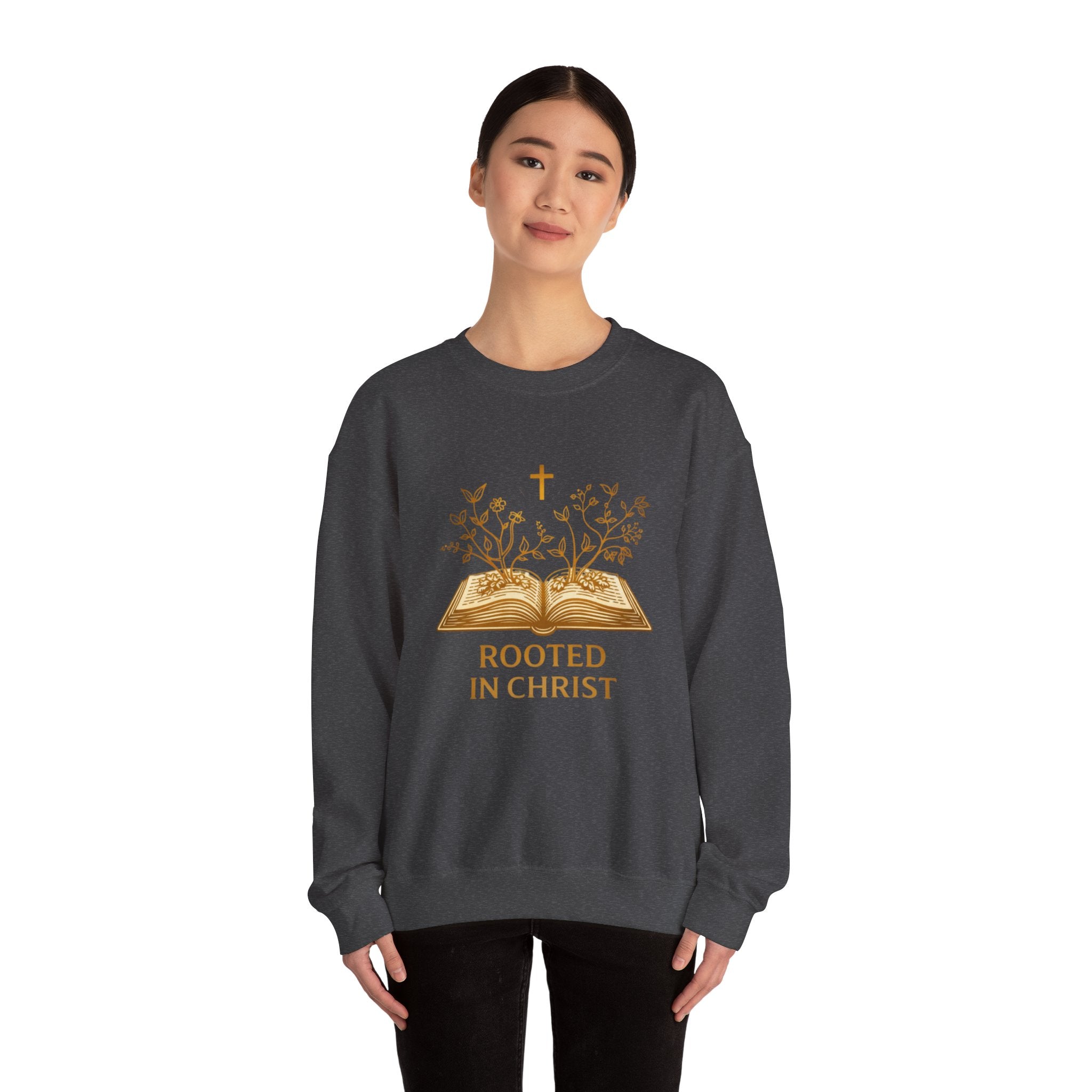 Womens Rooted in Christ Sweatshirt — Christian Faith Bible Graphic Crewneck