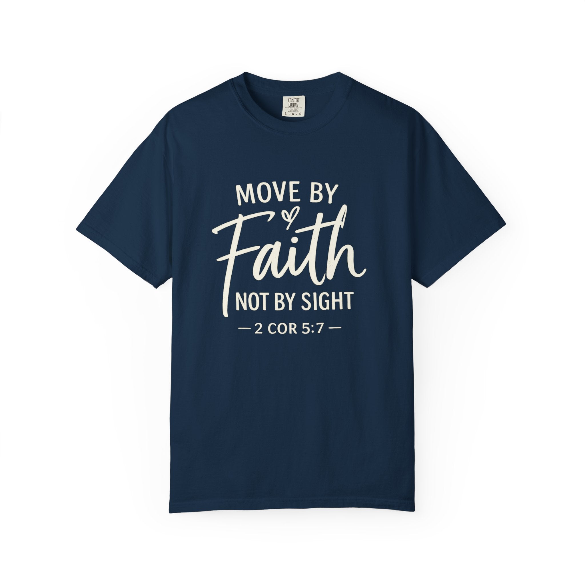 Move By Faith Not By Sight Minimal White Graphic Tee (Subtle Script Design)