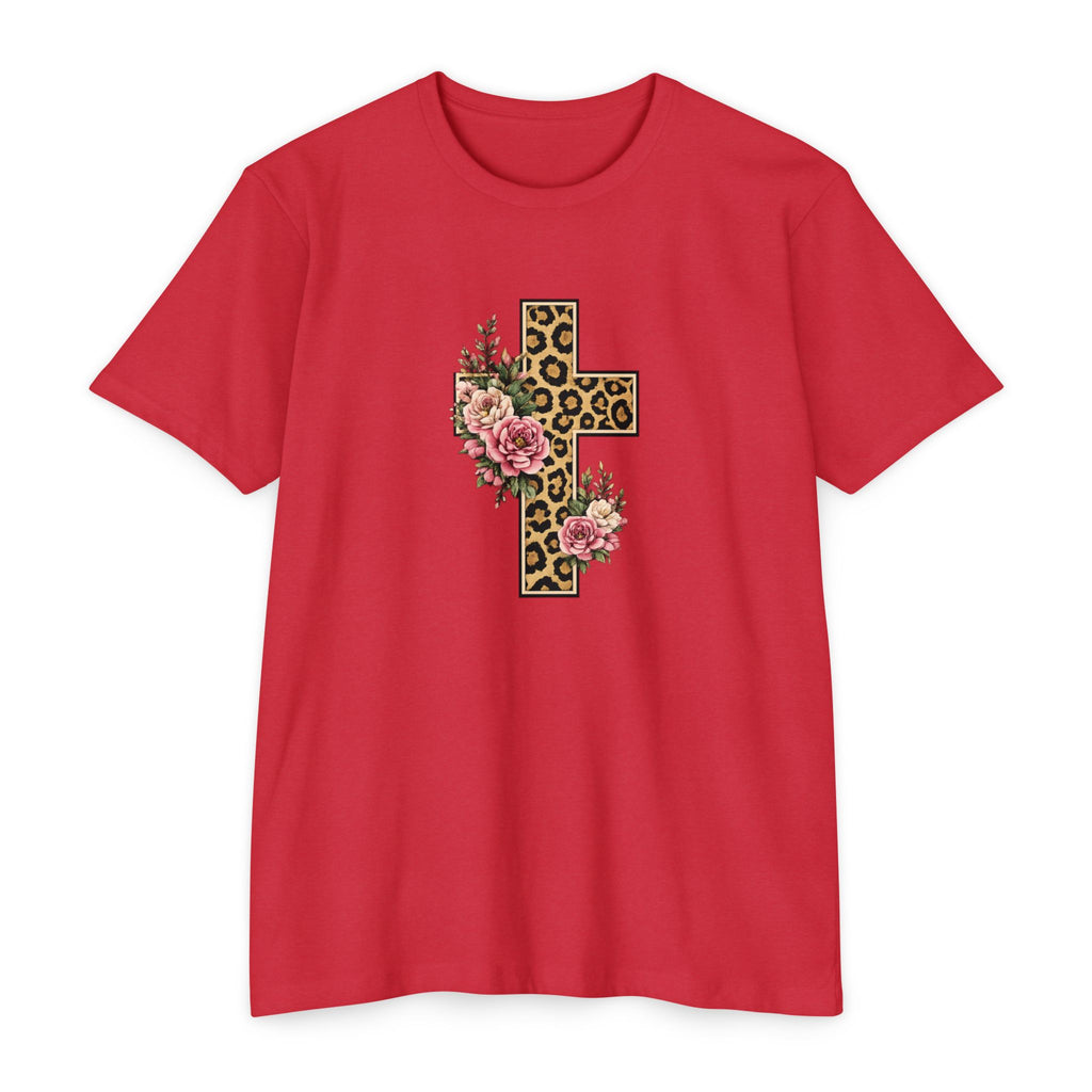 Womens Floral/ Leopard Cross T-Shirt Graphic Tee