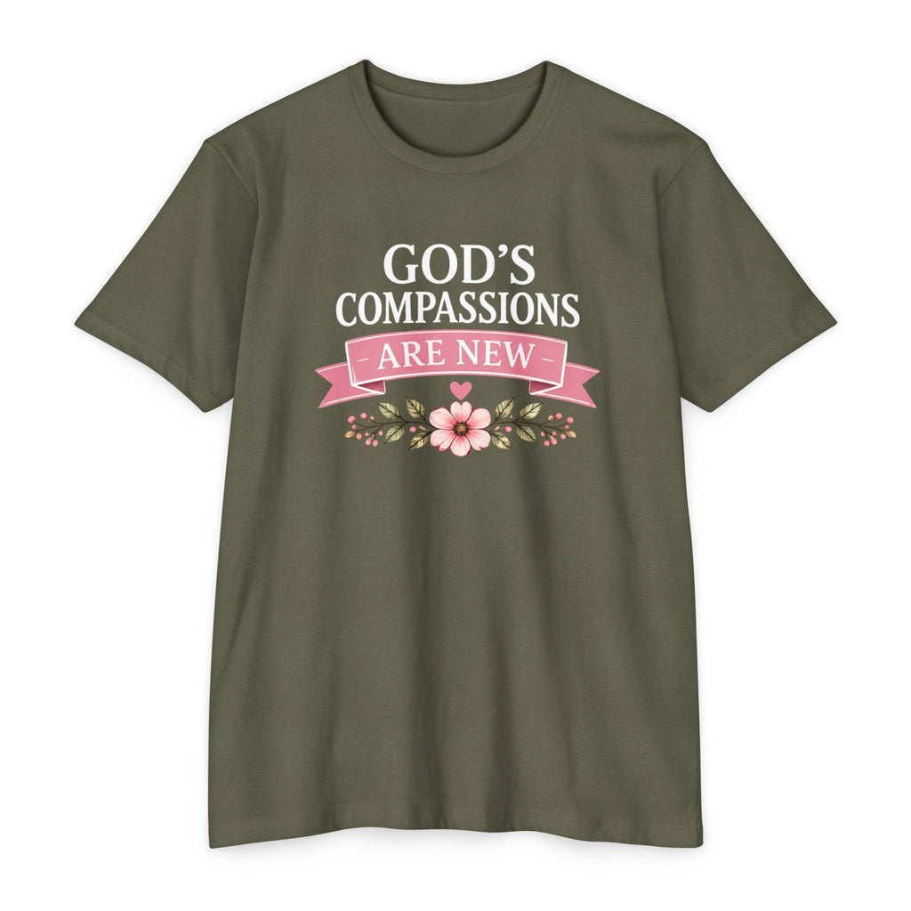 Womens God's Compassions Are New T-shirt | Floral Scripture Design
