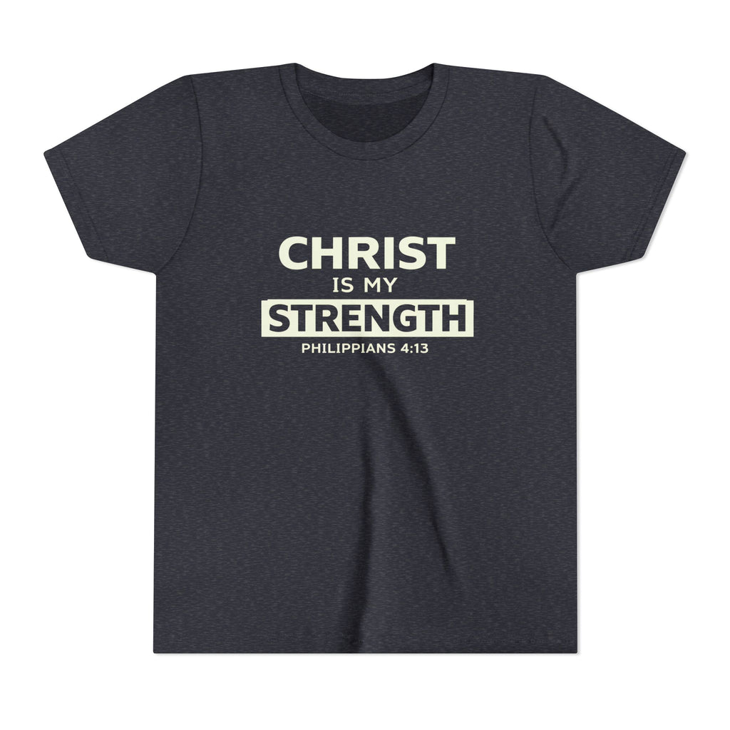 Boys Youth Tee - "Christ Is My Strength" Philippians 4:13 Christian Kids Shirt