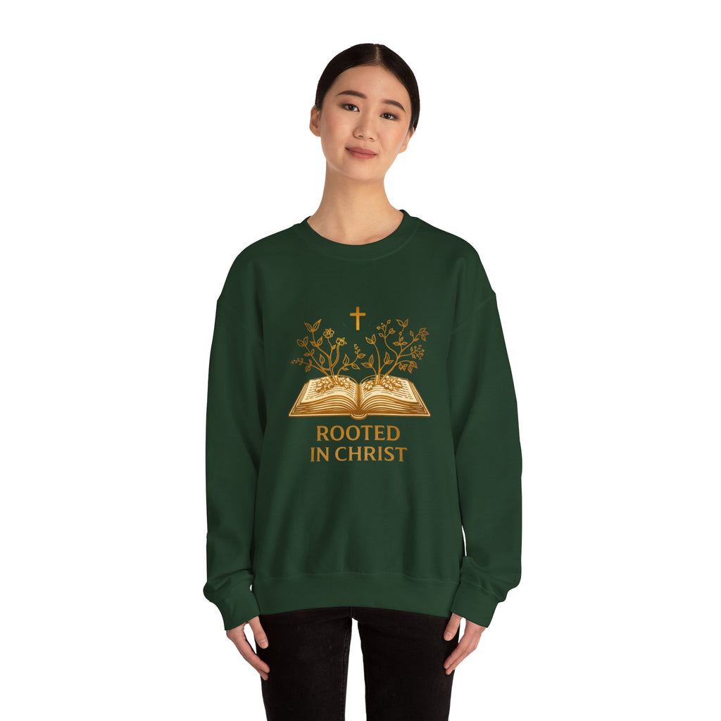 Womens Rooted in Christ Sweatshirt — Christian Faith Bible Graphic Crewneck