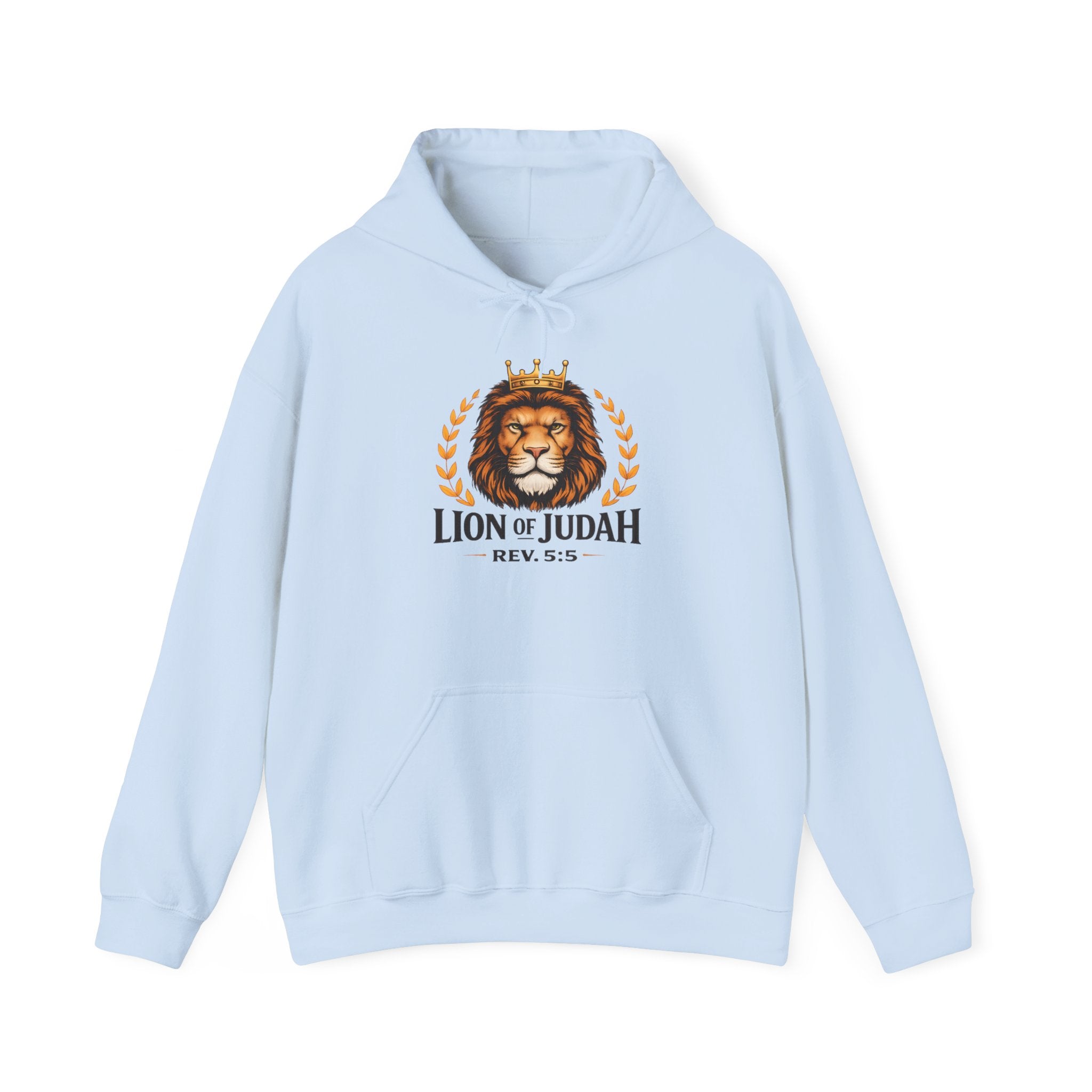 Mens Lion of Judah Hoodie – Crowned Lion Graphic with “Lion of Judah Rev. 5:5” Christian Faith Pullover