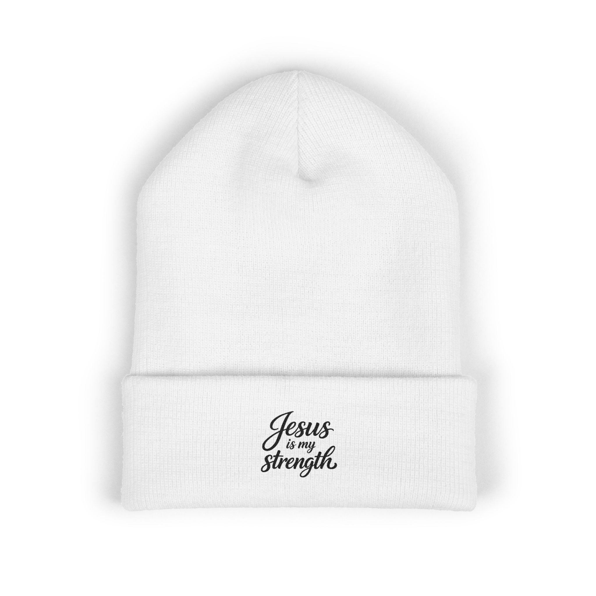 Embroidered 'Jesus Is My Strength' Cuffed Beanie