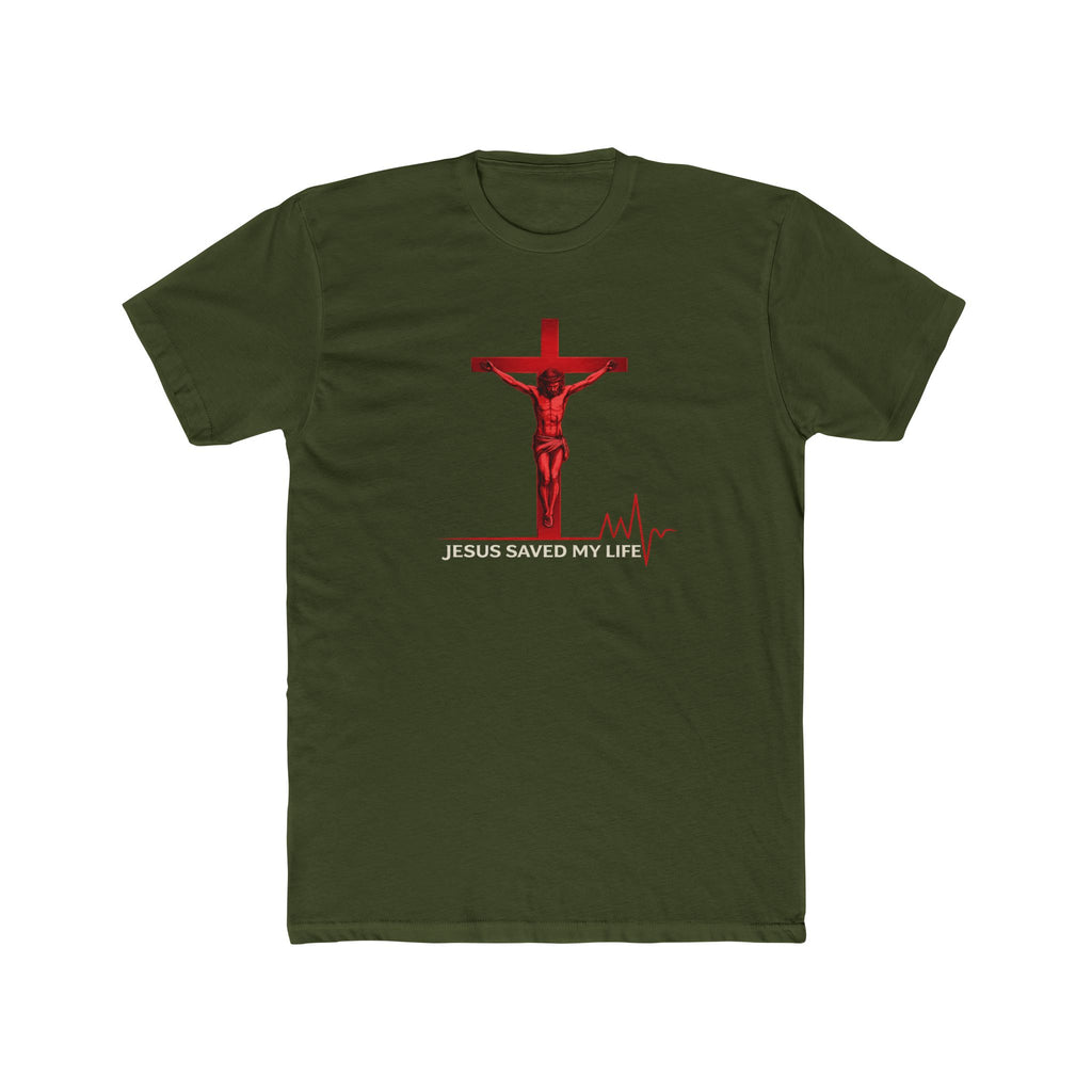 Jesus Saved My Life T-Shirt — Christian Cross Tee with Heartbeat Design