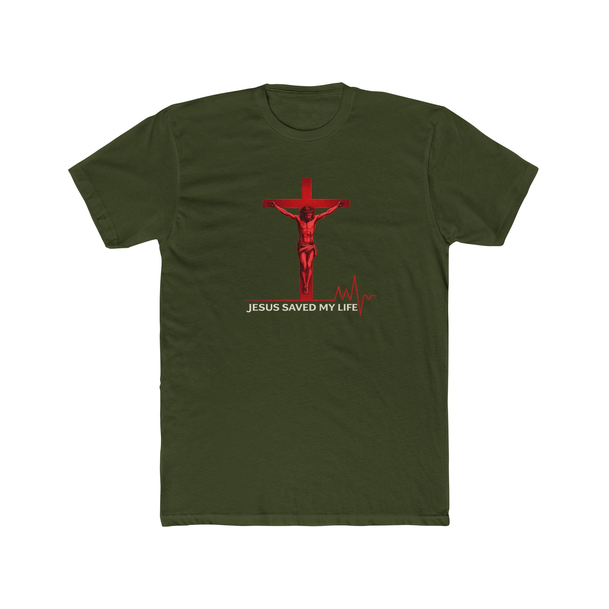 Jesus Saved My Life T-Shirt — Christian Cross Tee with Heartbeat Design
