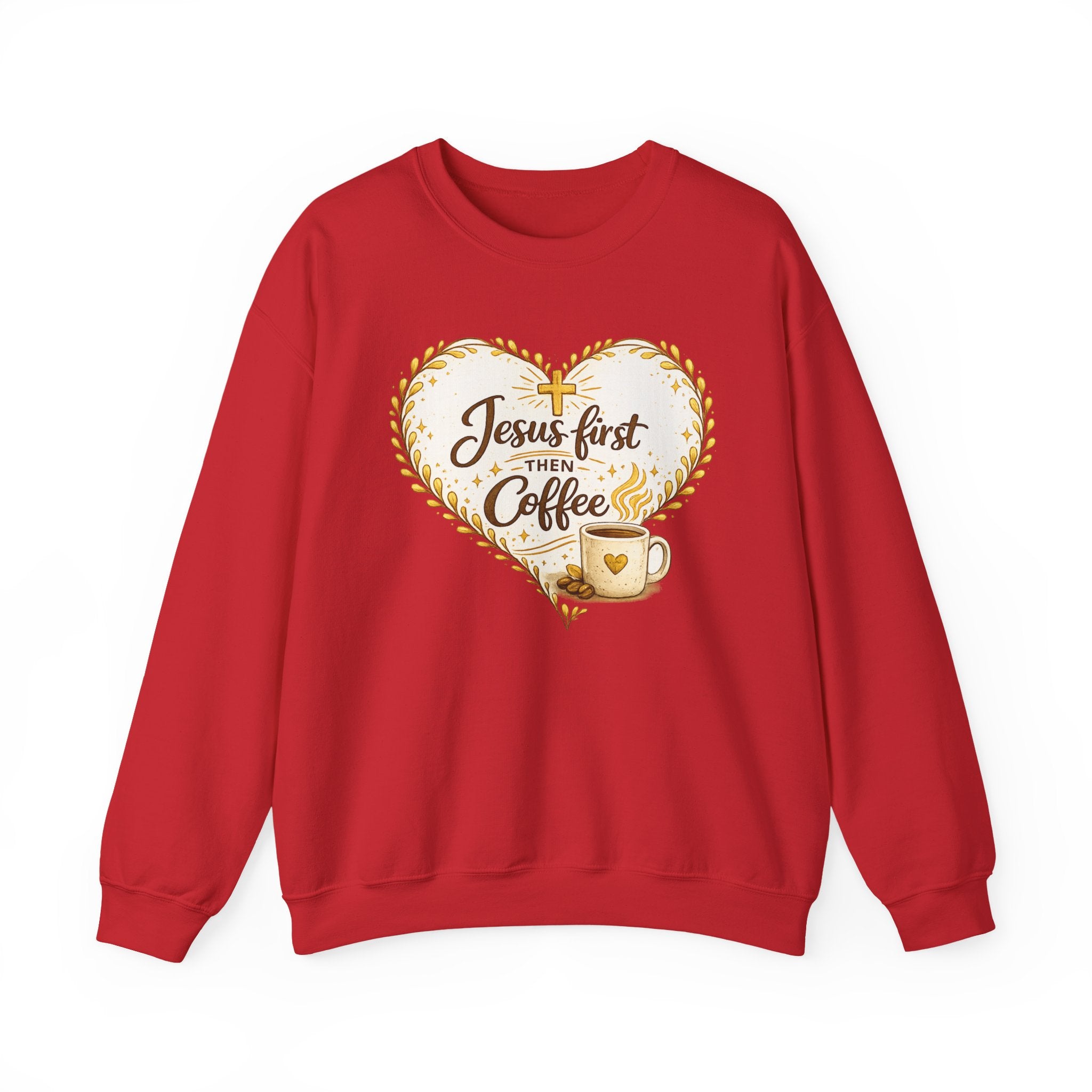 Womens Jesus First Then Coffee Sweatshirt — Christian Coffee Lover Crewneck