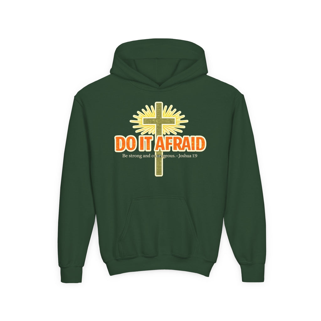 Youth Hoodie - "Do It Afraid" Inspirational Christian Cross Sweatshirt (Joshua 1:9)