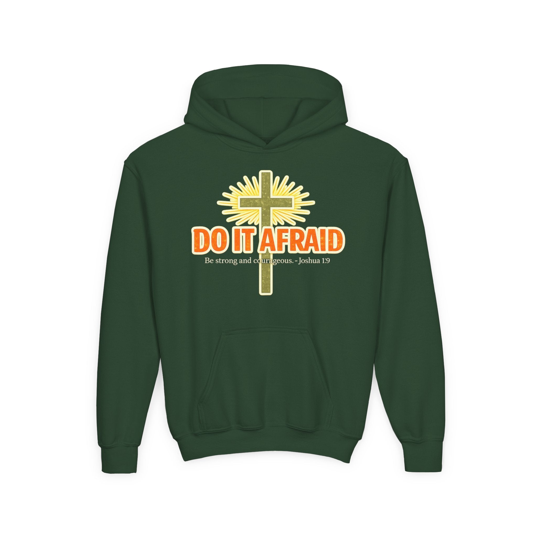 Youth Hoodie - "Do It Afraid" Inspirational Christian Cross Sweatshirt (Joshua 1:9)