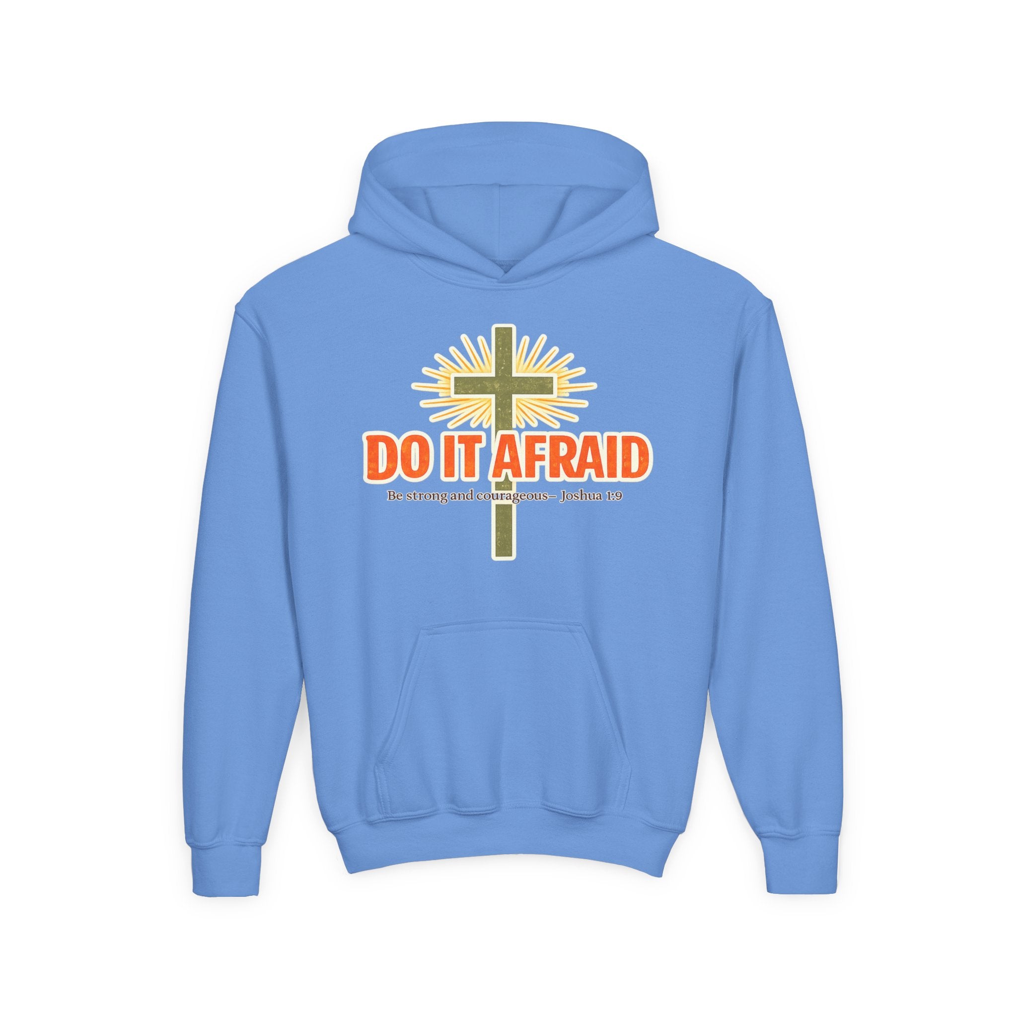 Youth Hoodie - "Do It Afraid" Inspirational Christian Cross Sweatshirt (Joshua 1:9)