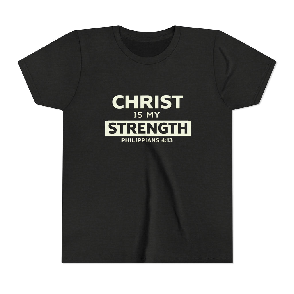 Boys Youth Tee - "Christ Is My Strength" Philippians 4:13 Christian Kids Shirt