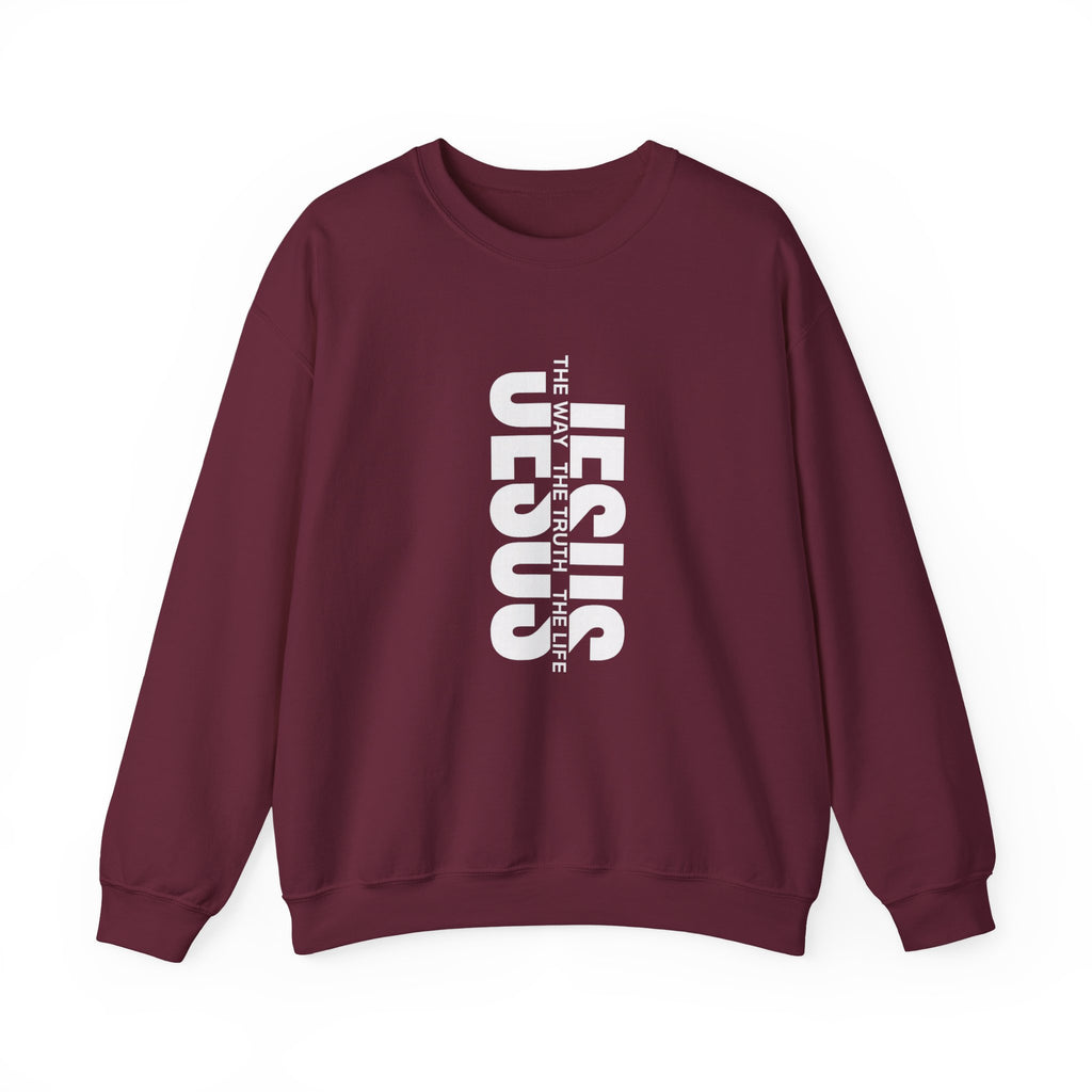 Womens Jesus Vertical Text Crewneck Sweatshirt — The Lamb Is Alive Christian Pullover