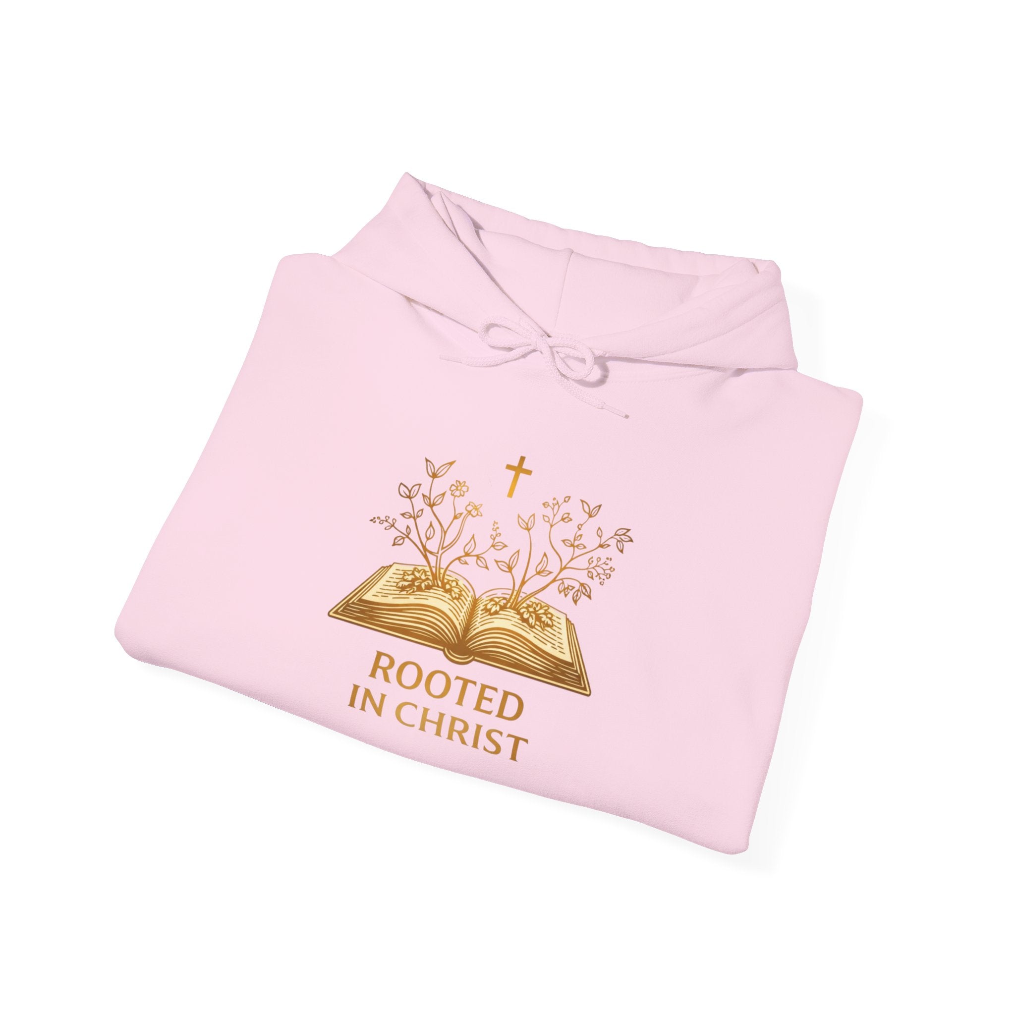 Womens Rooted in Christ Hoodie — Christian Faith Bible Cross Pullover