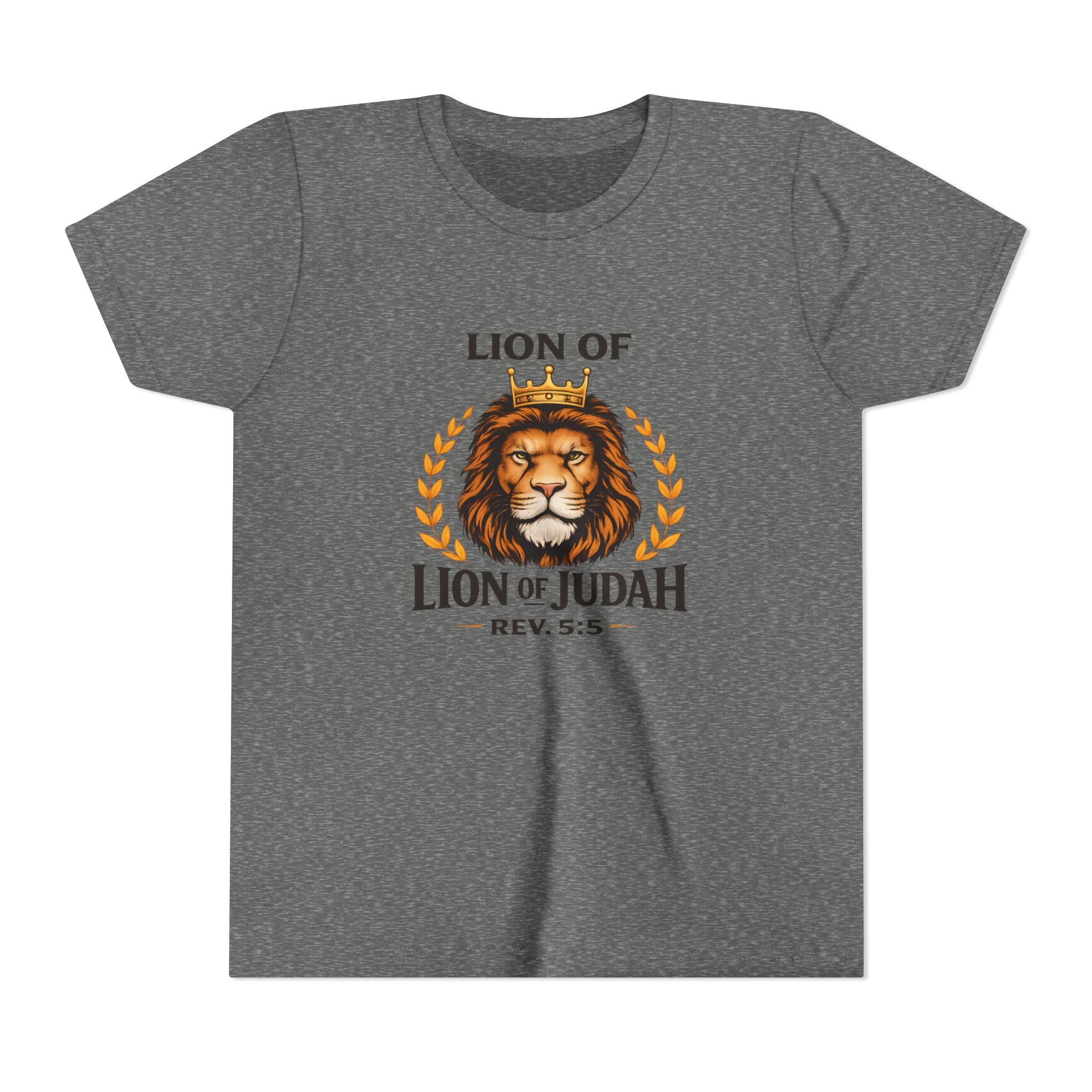 Boys Youth T-Shirt — 'Lion of Judah' Crowned Lion Biblical Tee (Rev. 5:5)