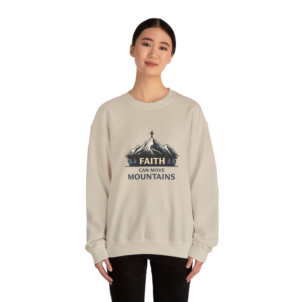 Womens Faith Can Move Mountains Crewneck Sweatshirt – Christian Inspirational Pullover