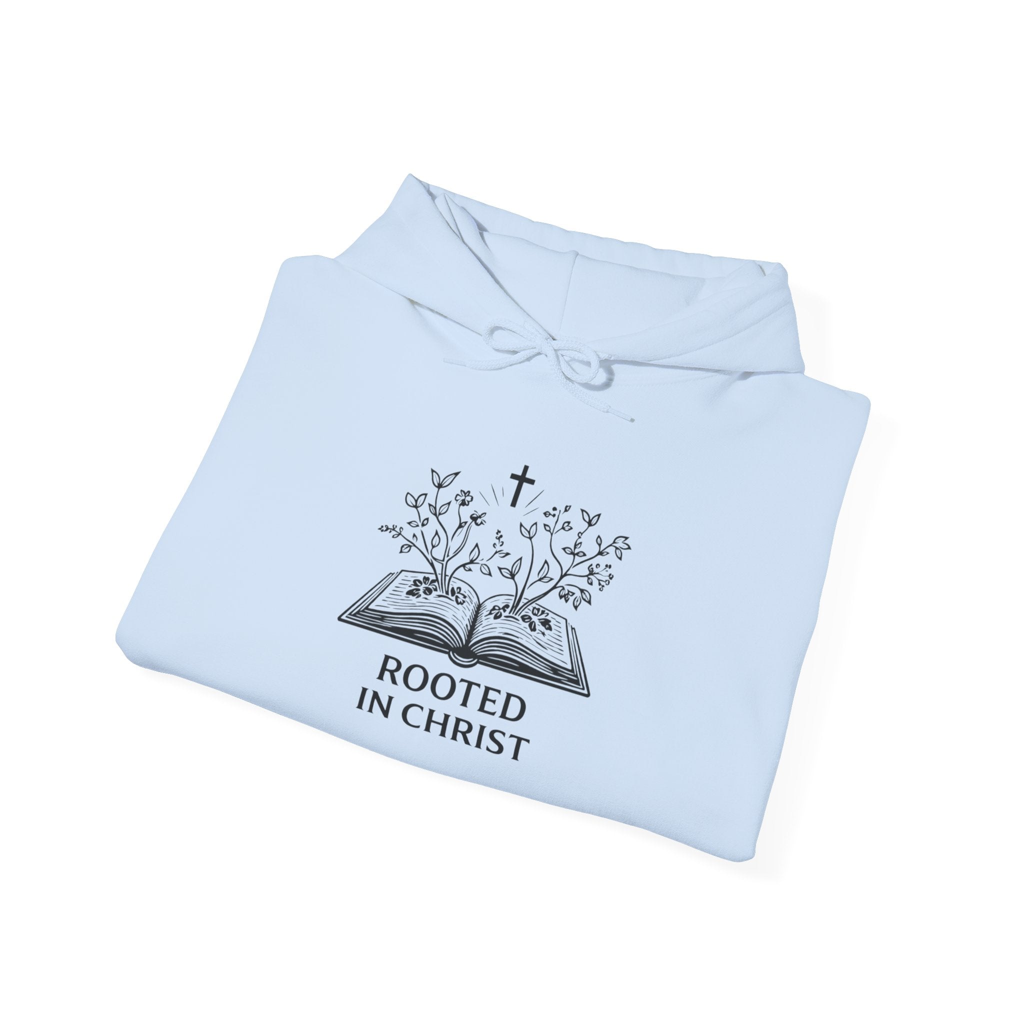 Mens Christian Hoodie — "Rooted in Christ" Bible Floral Design