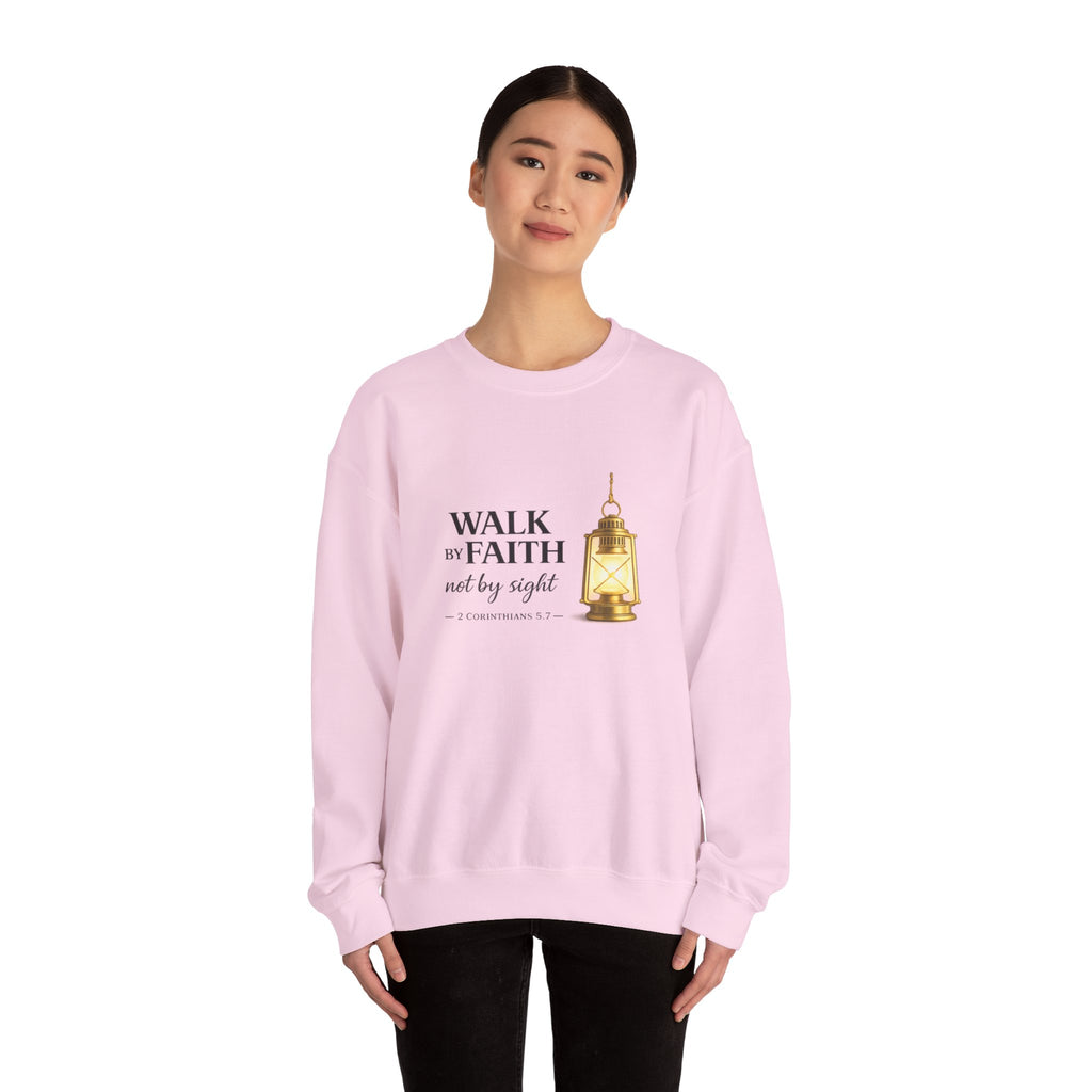 Womens "Walk By Faith Not By Sight" Classic White Crewneck Sweatshirt