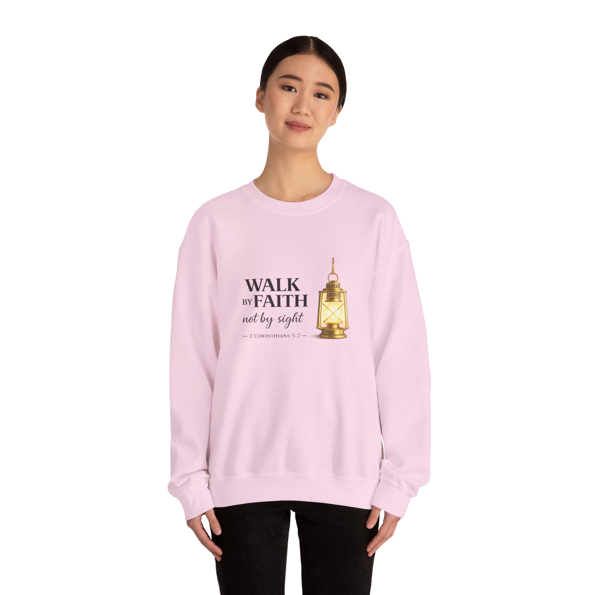 Womens "Walk By Faith Not By Sight" Classic White Crewneck Sweatshirt