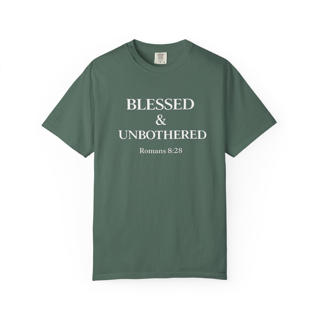 Blessed & Unbothered T-Shirt — Romans 8:28 Christian Tee