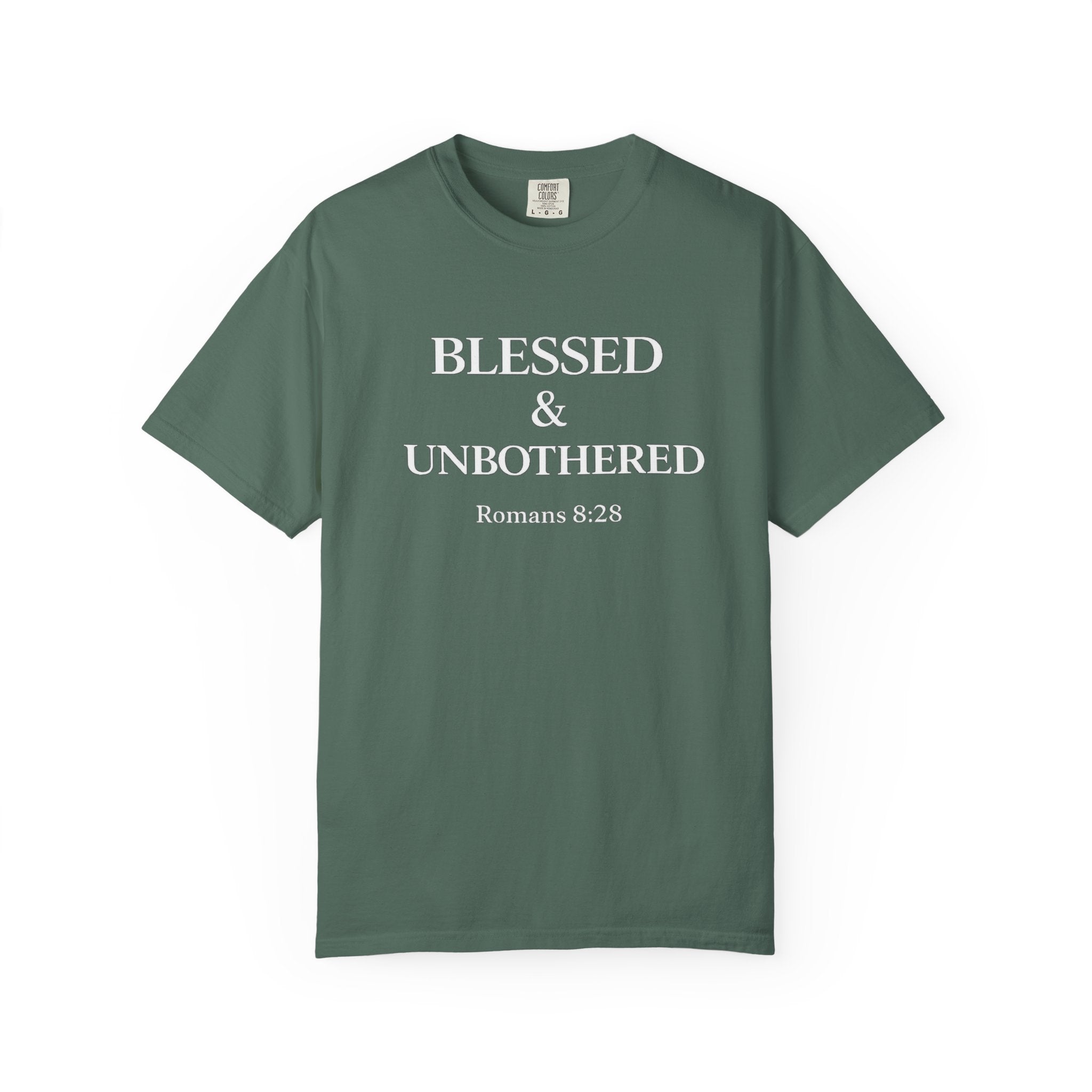Blessed & Unbothered T-Shirt — Romans 8:28 Christian Tee
