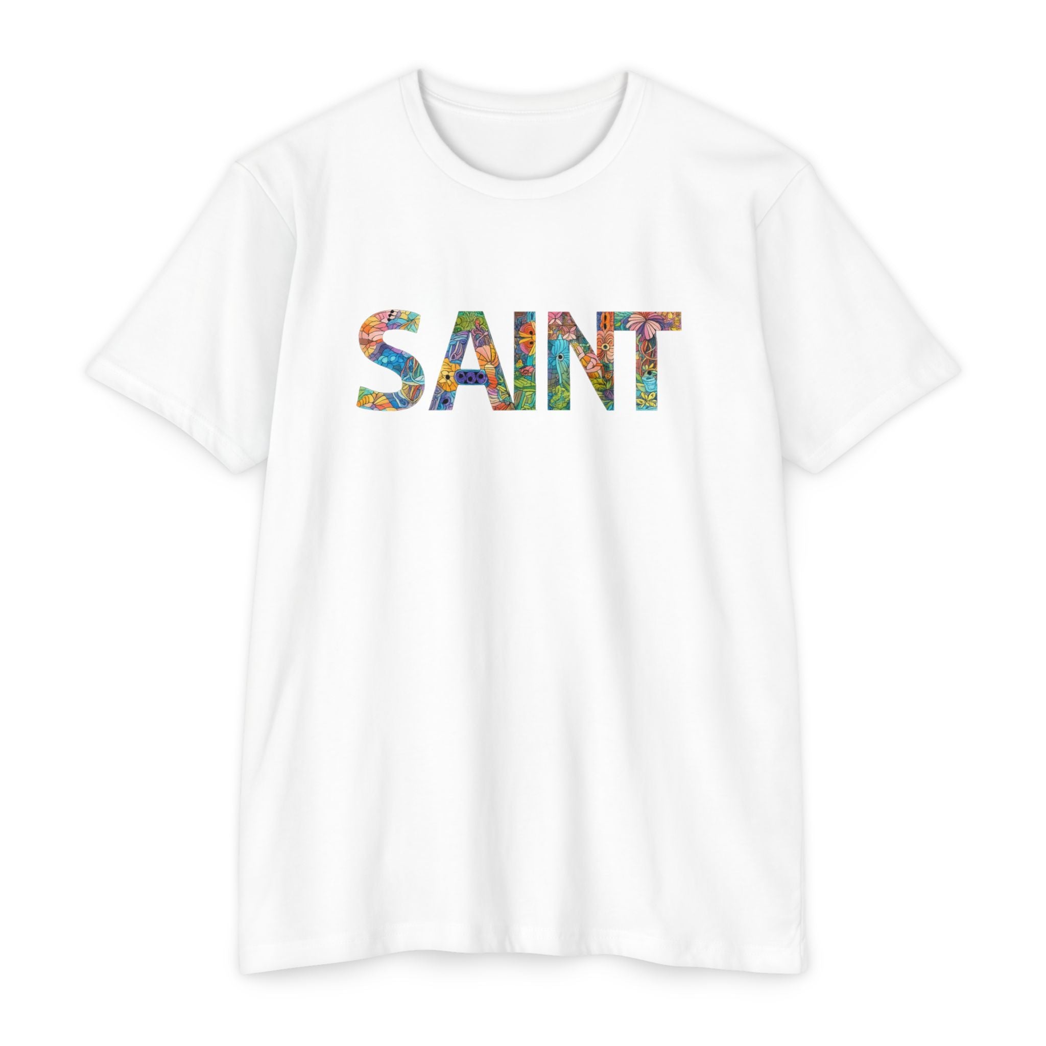 Womens Saint Floral Print T-shirt | 'SAINT' Flower Lettering Tee