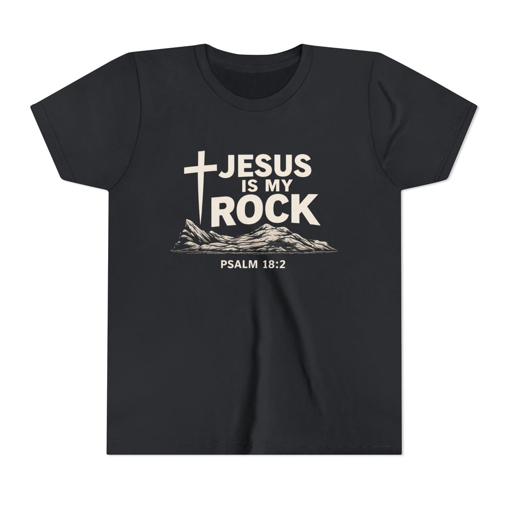 Boys Youth Tee — "Jesus Is My Rock" Psalm 18:2 Christian Kids T-Shirt