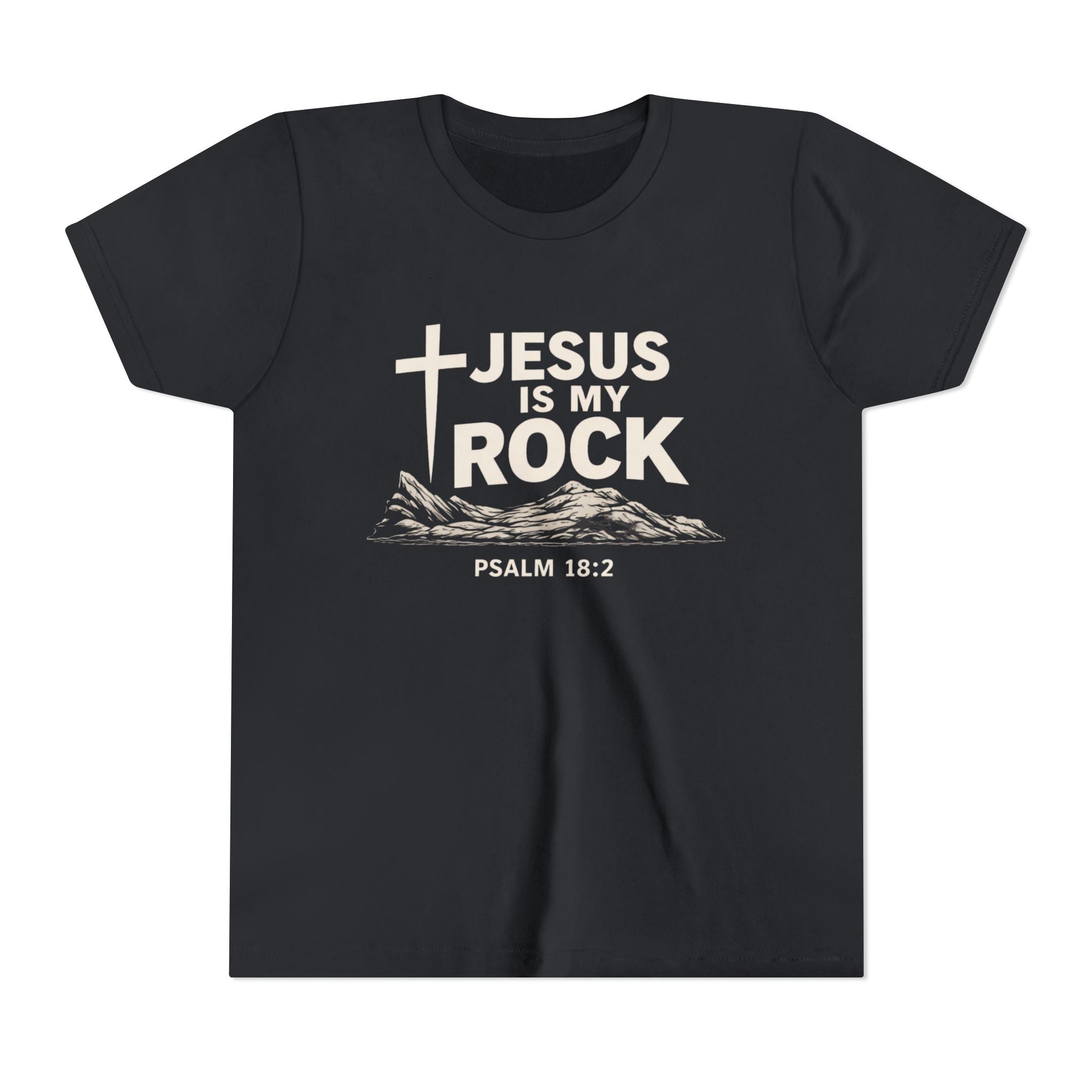 Boys Youth Tee — "Jesus Is My Rock" Psalm 18:2 Christian Kids T-Shirt