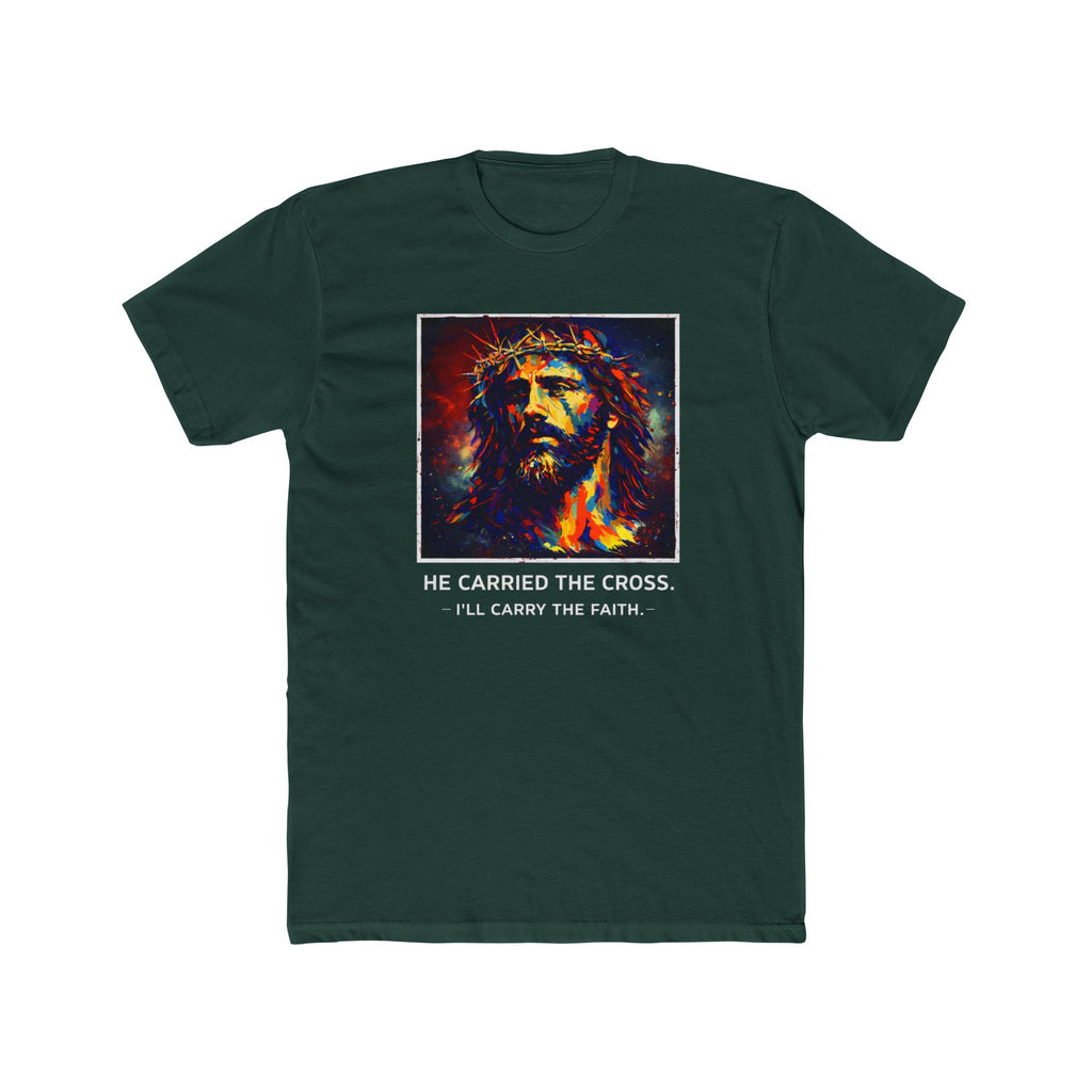Mens 'He Carried the Cross, I'll Carry the Faith' Graphic Tee