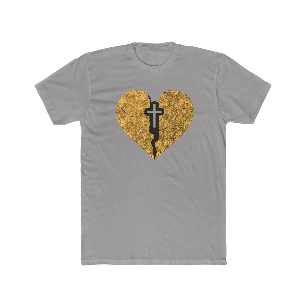 Cracked Gold Heart with Cross T-Shirt | Christian Faith Tee