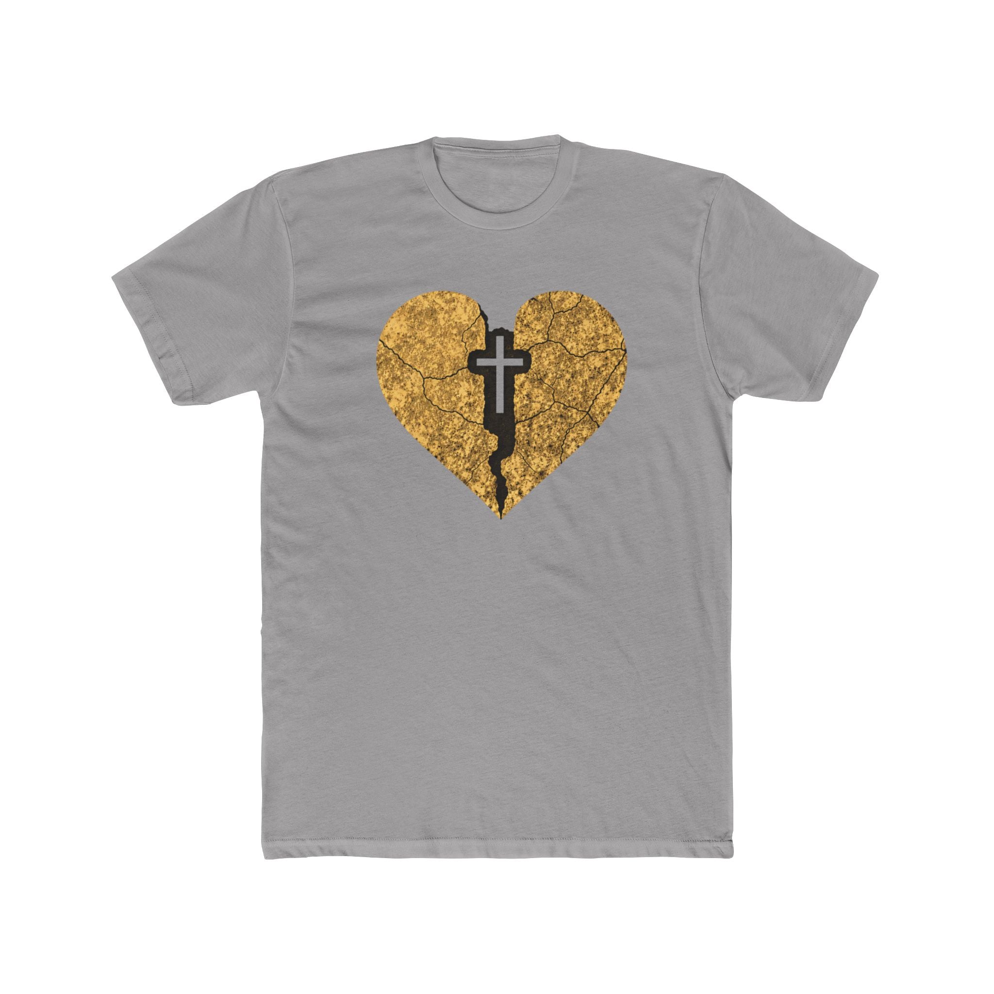 Cracked Gold Heart with Cross T-Shirt | Christian Faith Tee