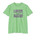 Womens Loved & Blessed floral script T-shirt | rose wreath design