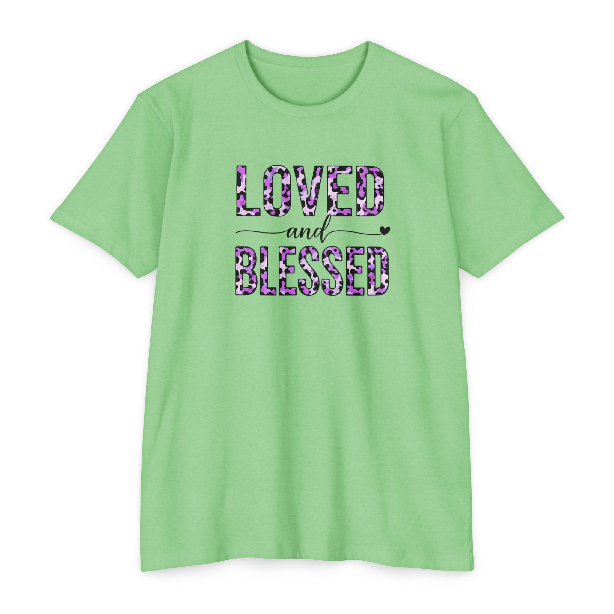 Womens Loved & Blessed floral script T-shirt | rose wreath design