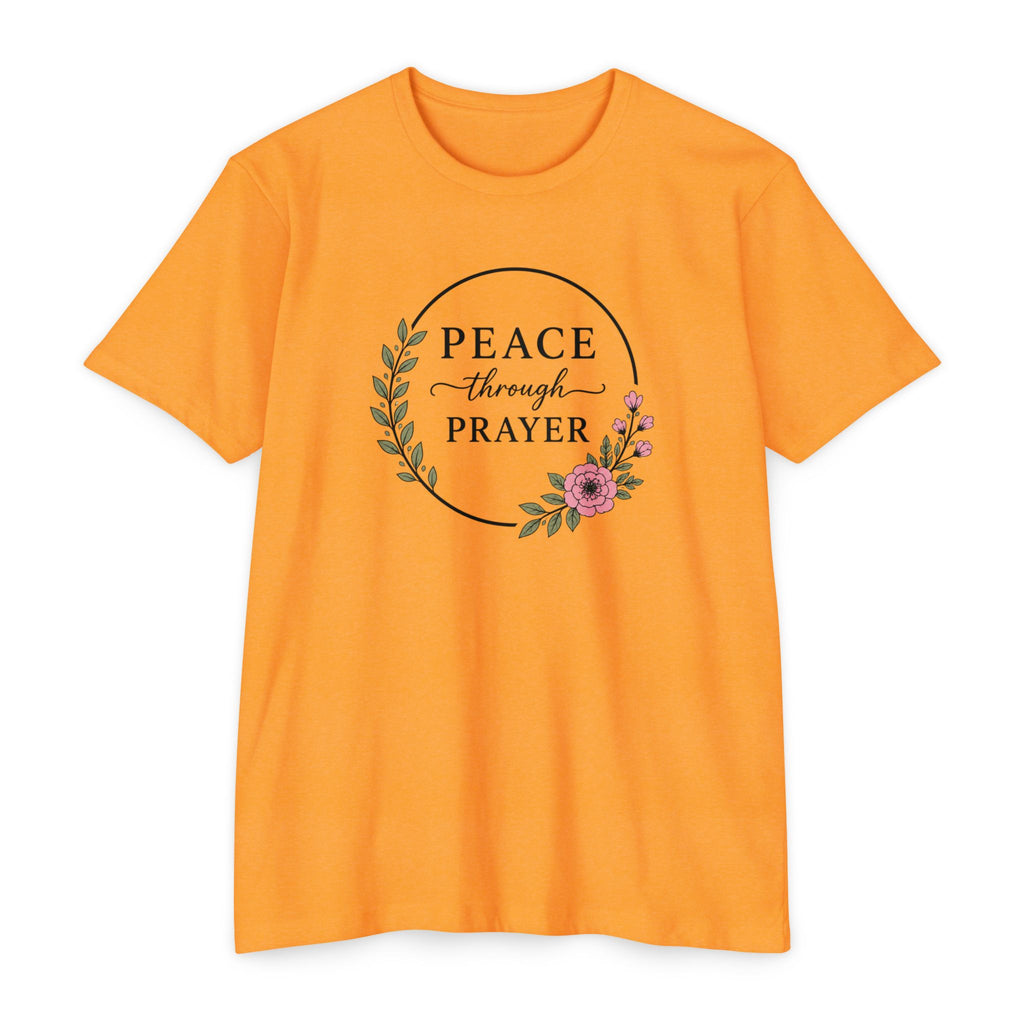 Womens Peace Through Prayer T-Shirt | Christian Faith Cross