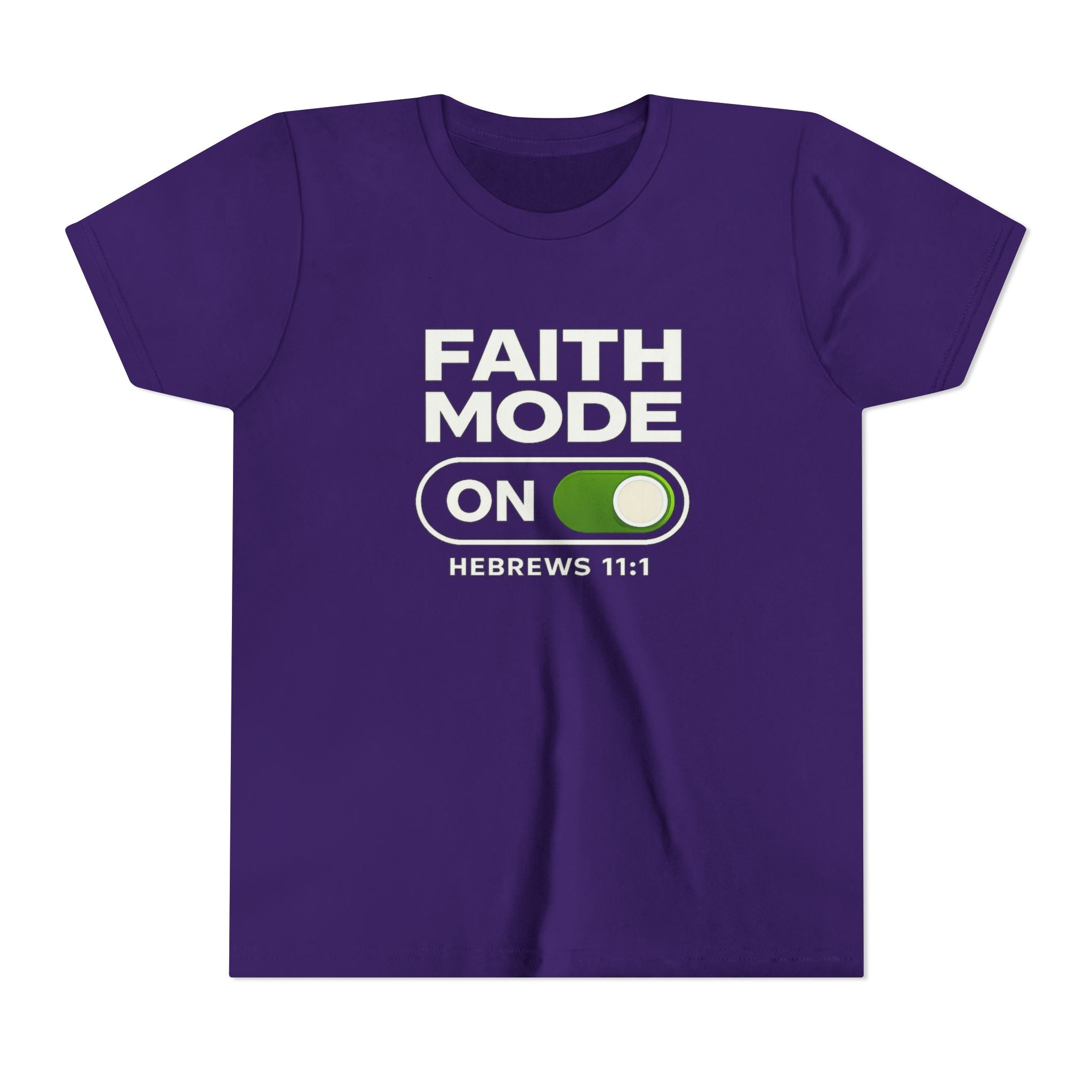 Youth Tee – "Faith Mode On" Christian Kids Shirt (Hebrews 11:1)