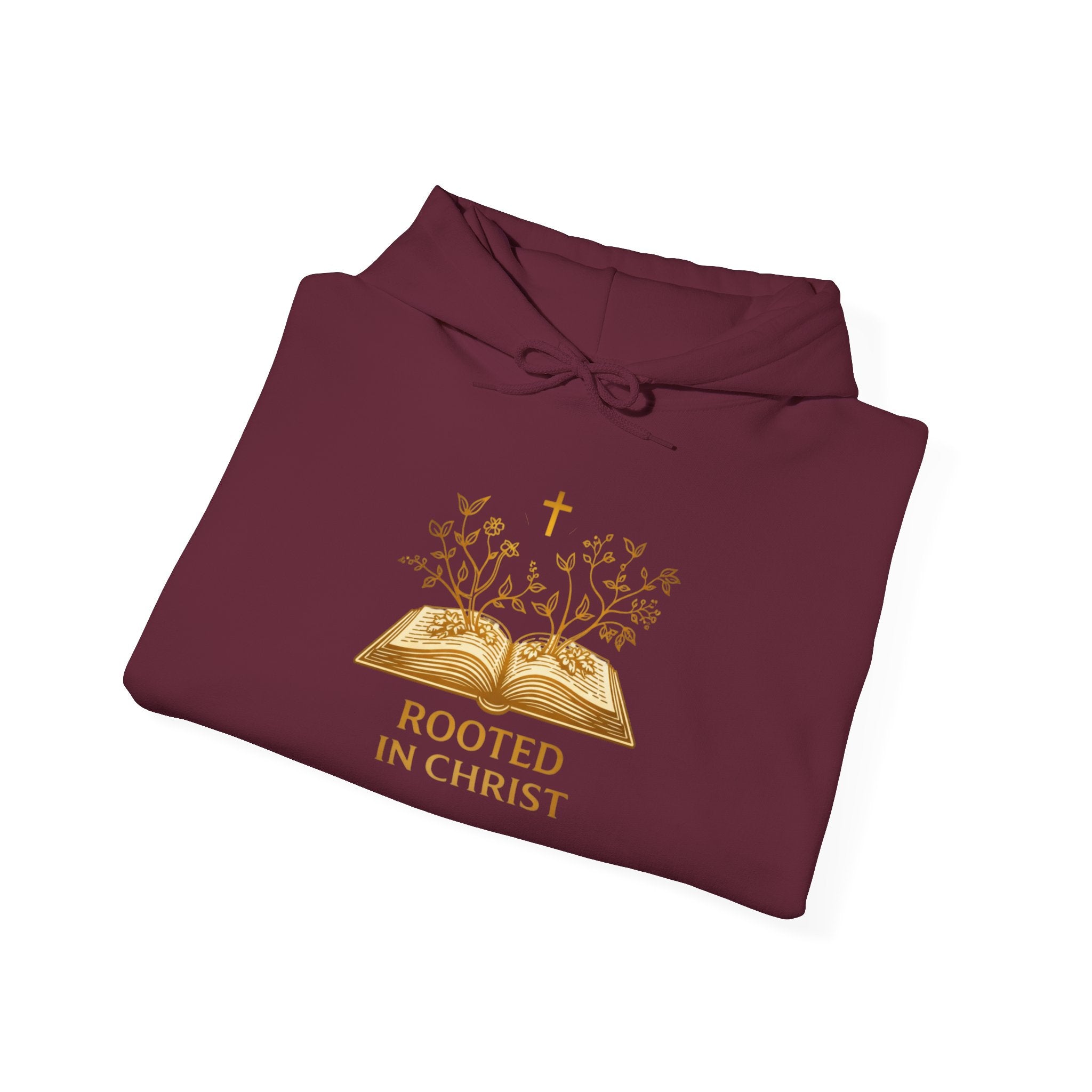 Womens Rooted in Christ Hoodie — Christian Faith Bible Cross Pullover