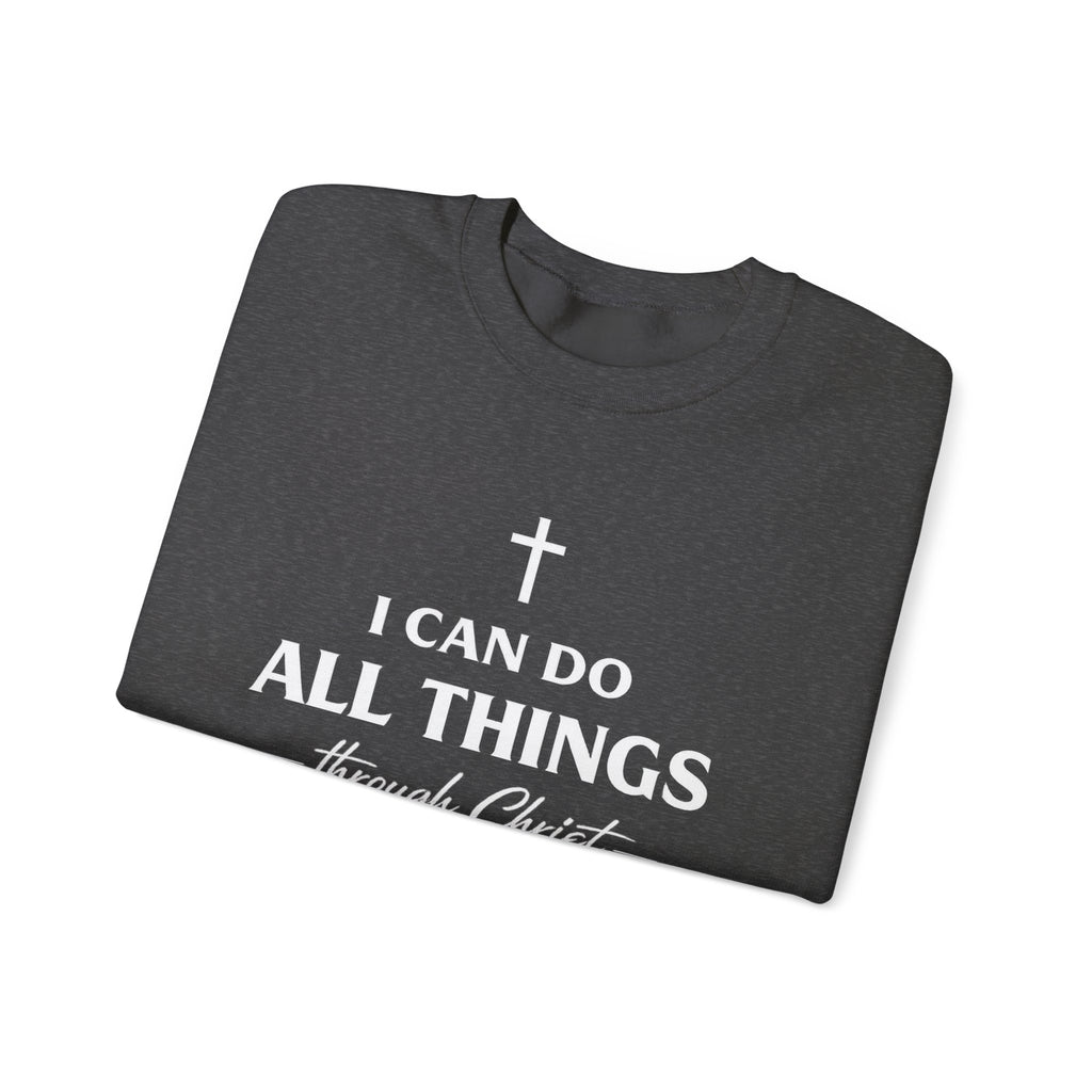 Womens Christian Crewneck Sweatshirt - "I Can Do All Things Through Christ" Inspirational Faith Pullover