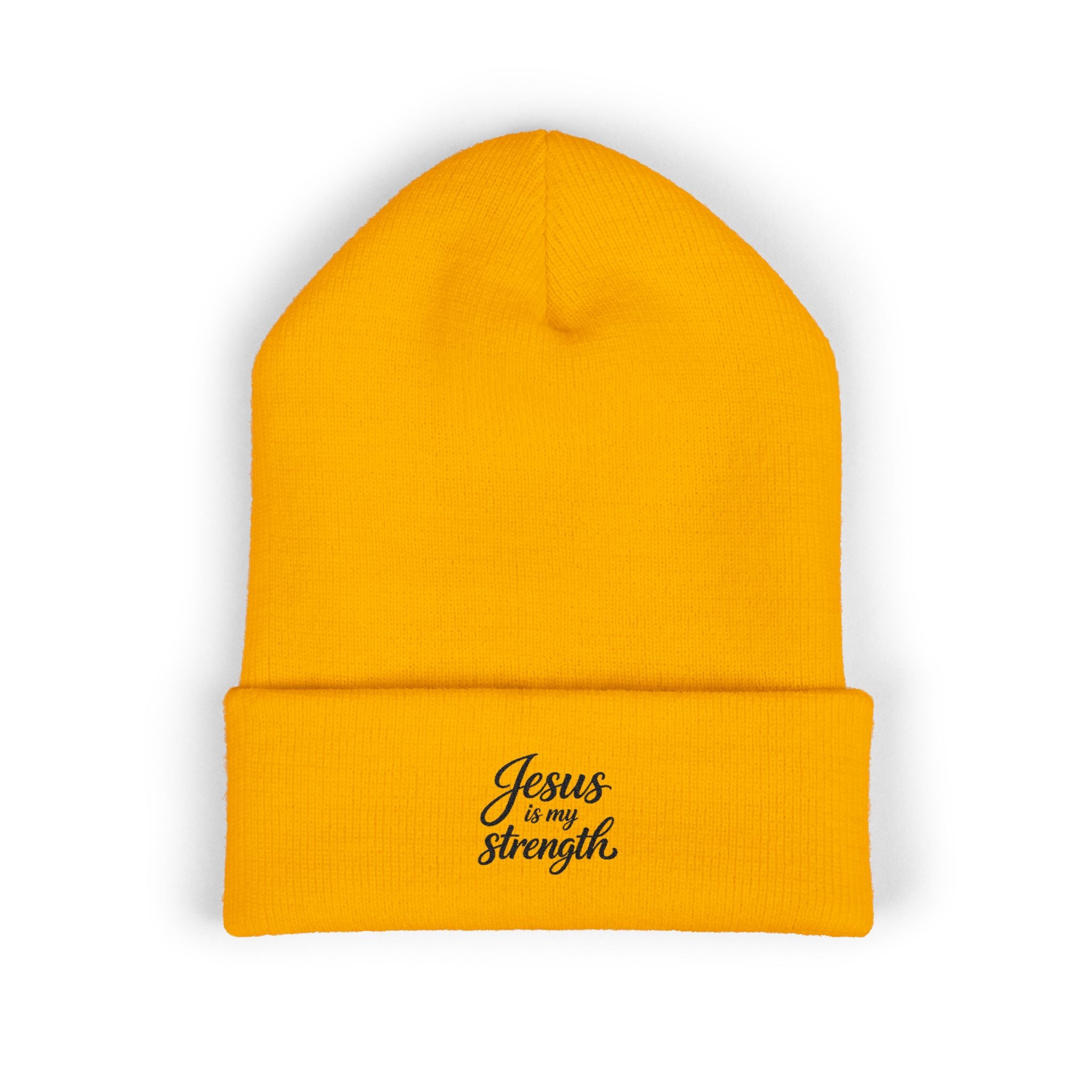 Embroidered 'Jesus Is My Strength' Cuffed Beanie