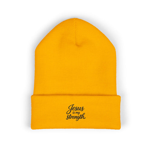 Embroidered 'Jesus Is My Strength' Cuffed Beanie