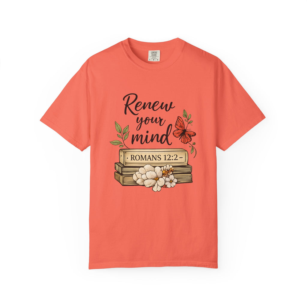 Renew Your Mind T-Shirt – Romans 12:2 Floral Butterfly Christian Tee