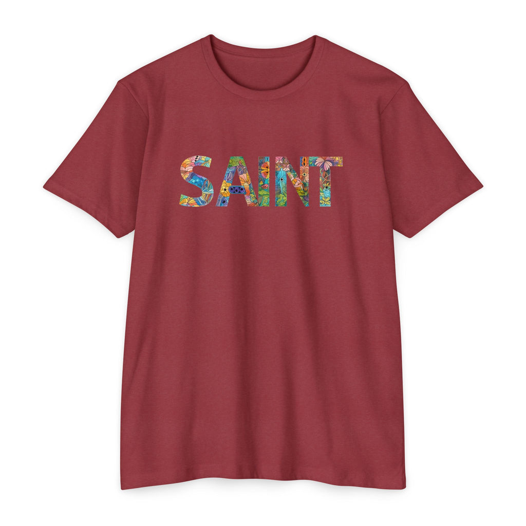 Womens Saint Floral Print T-shirt | 'SAINT' Flower Lettering Tee