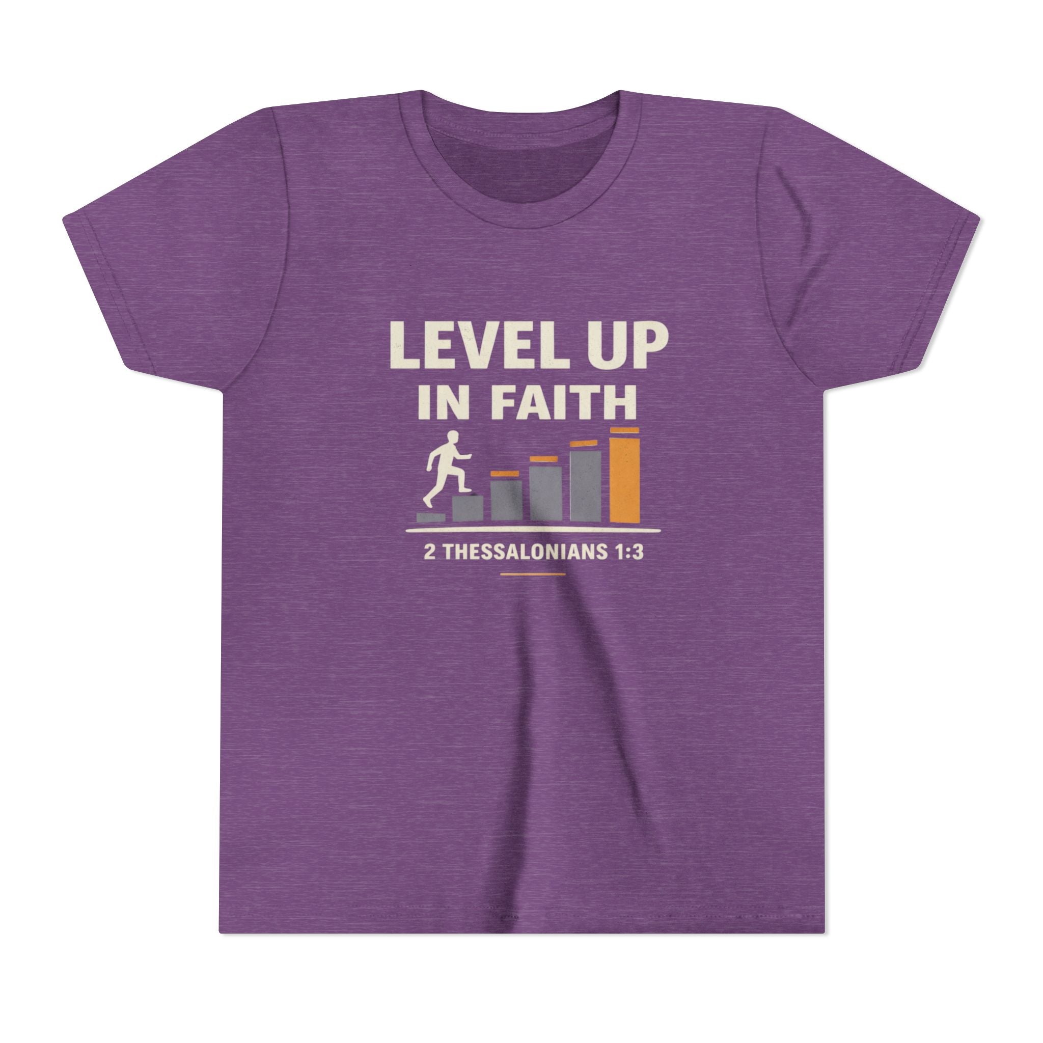 Boys Youth Tee - "Level Up in Faith" Christian Kids T-Shirt (2 Thessalonians 1:3)