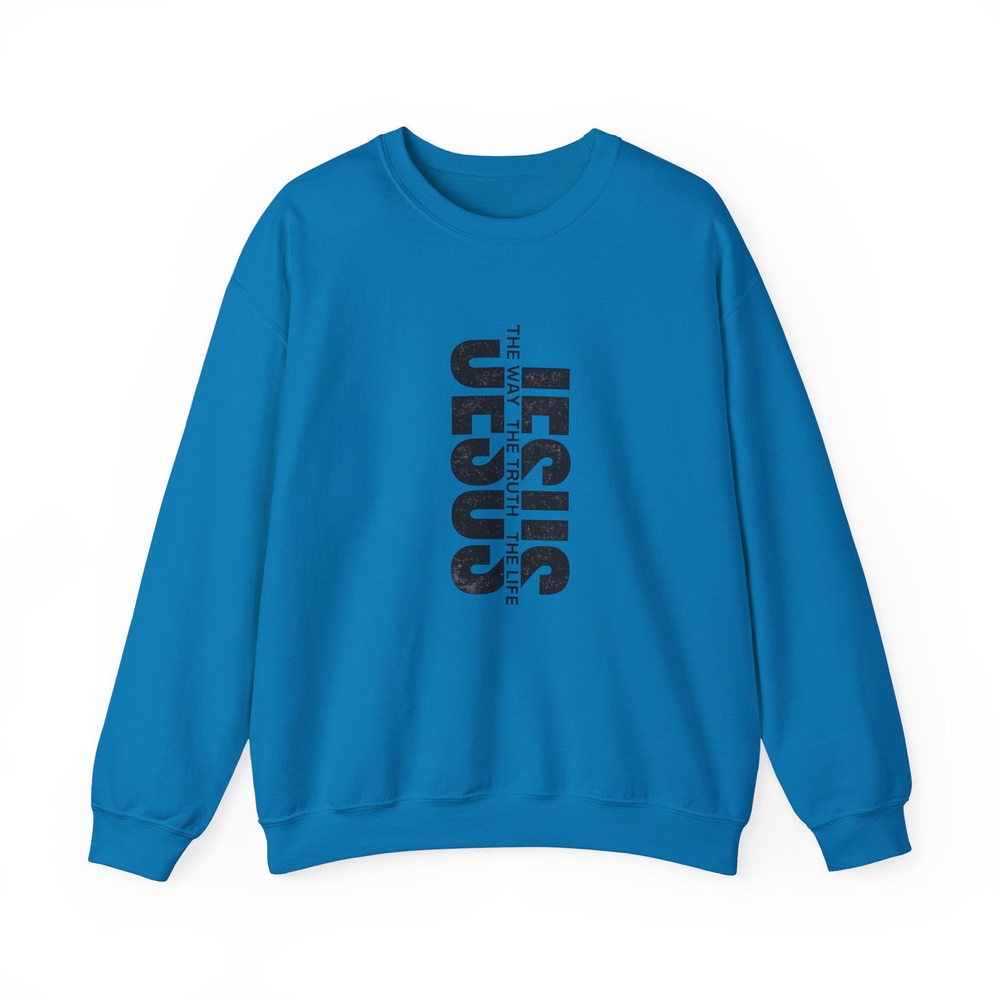 Womens Jesus Vertical Text Crewneck Sweatshirt — The Lamb Is Alive Christian Pullover