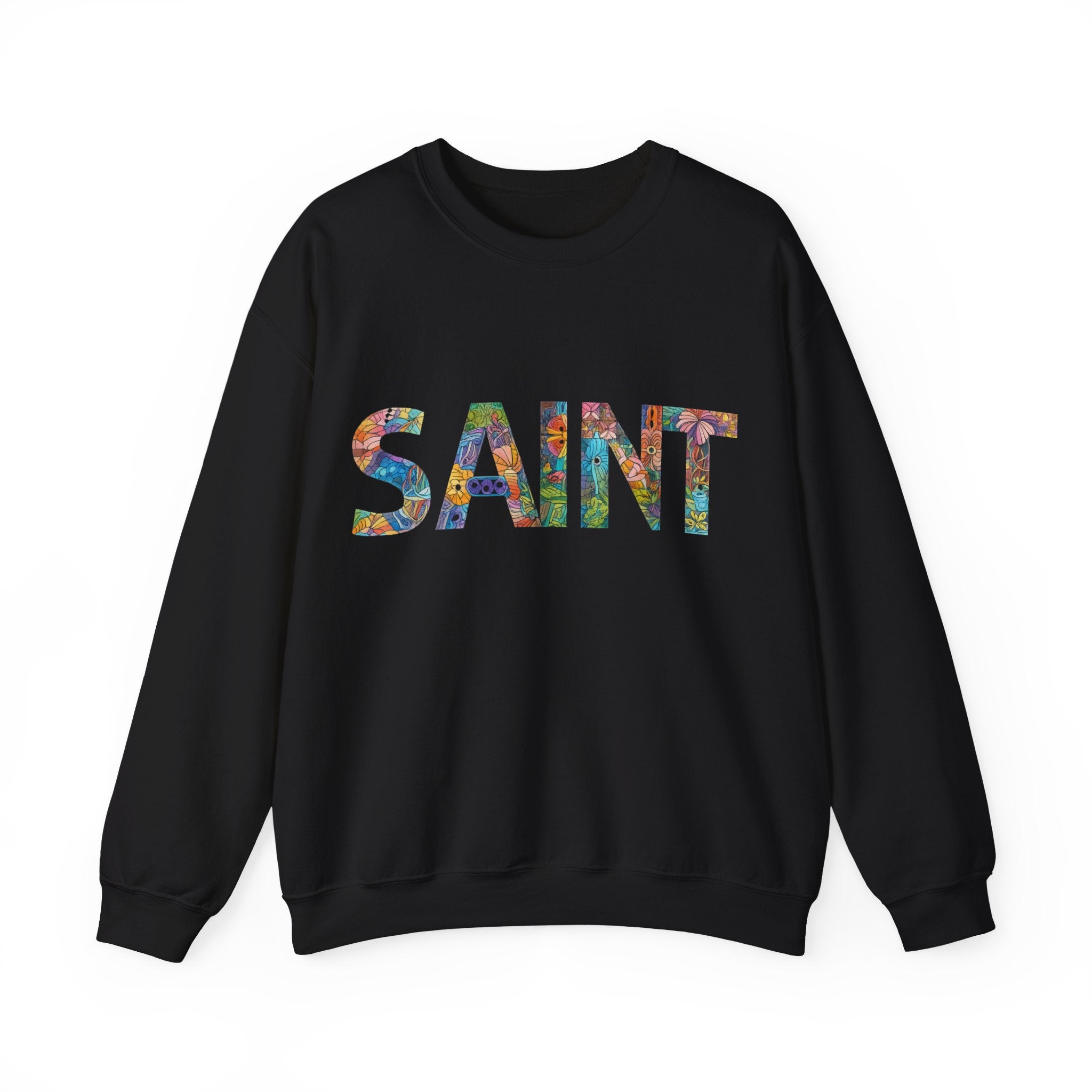 Womens Crewneck Sweatshirt  'SAINT' Colorful Floral Lettering